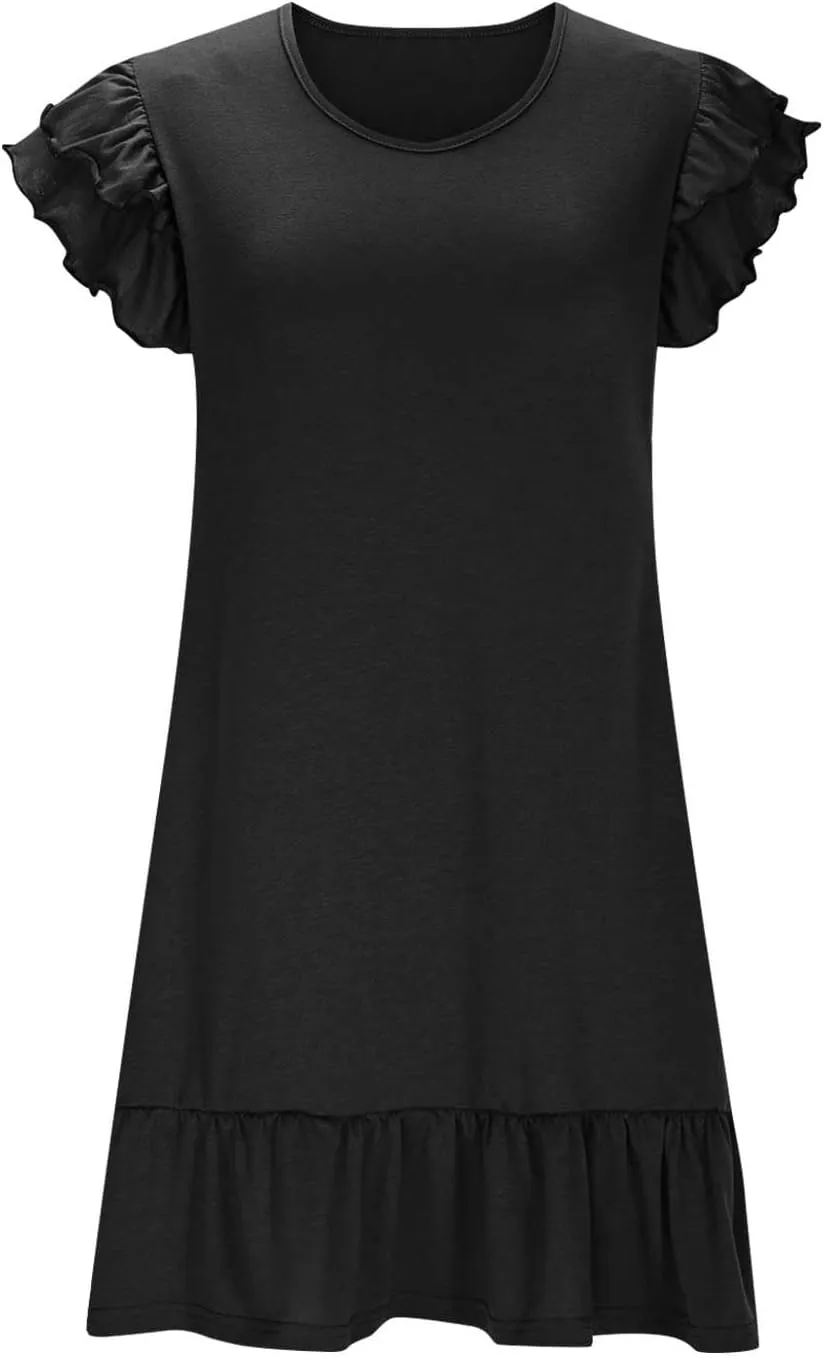 Summer Dresses for Women 2025 Trendy Ruffle Cap Sleeve Mini Dress Loose Pleated Flowy Casual Going Out Beach Dress