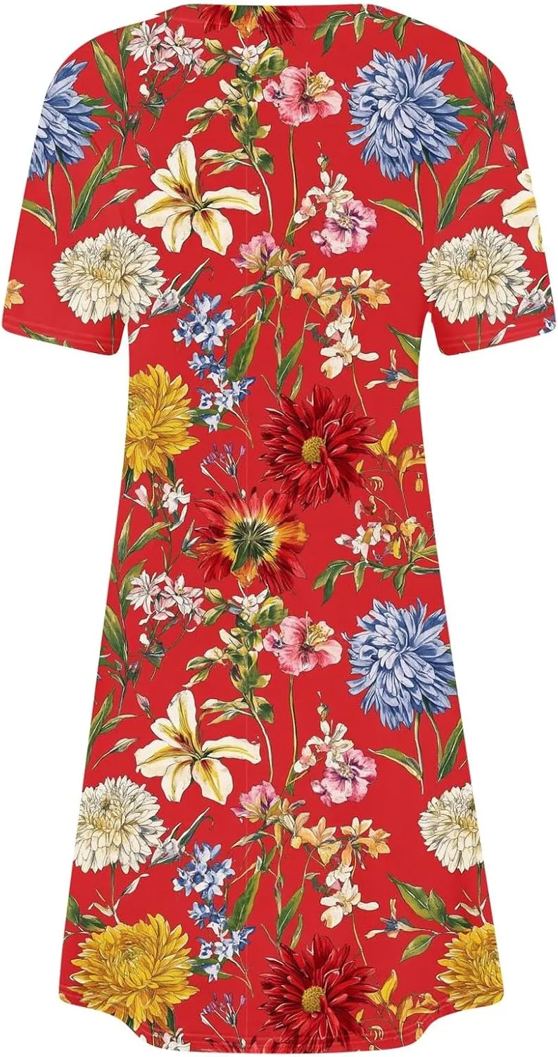 Summer Flower Dress for Women Casual Short Sleeve Crewneck Tank Dresses Beach Vacation Mini Sundress