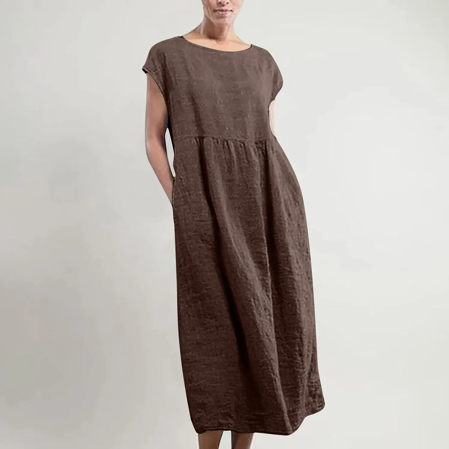 Summer Long Dresses for Women 2023 Casual Plus Size Cotton Linen Tshirt Dress Sleeveless Loose Baggy Kaftan Dress