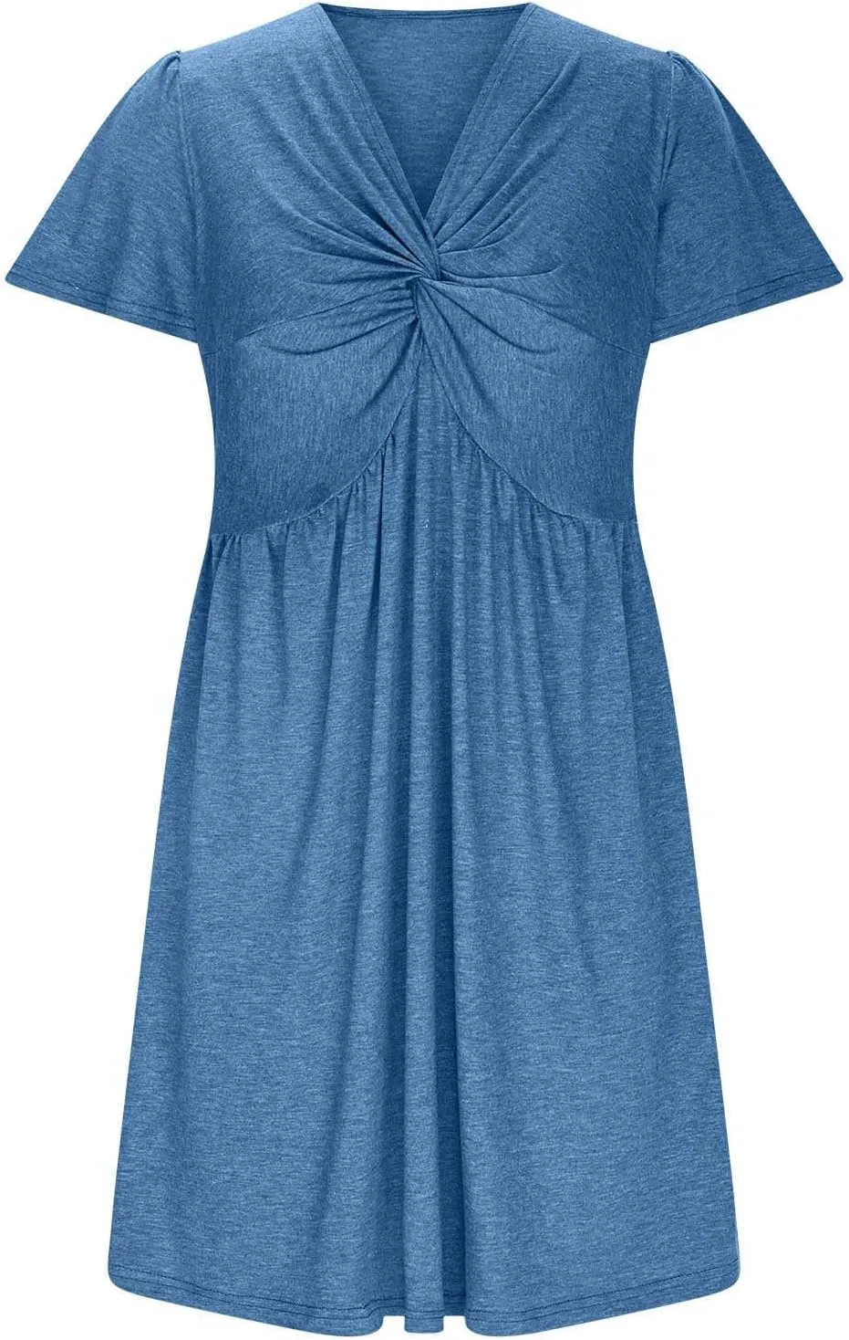 Summer Midi Dresses for Women Twist Front V Neck Short Sleeve Sundress Trendy Flowy Dress Boho Beach Vacation Outfits