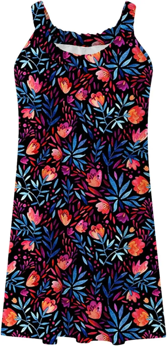 Sundresses for Women Beach Cover Ups Bohemian Floral Hawaiian Dress Sexy Summer Fashion Mini Tank Shirt Dresses