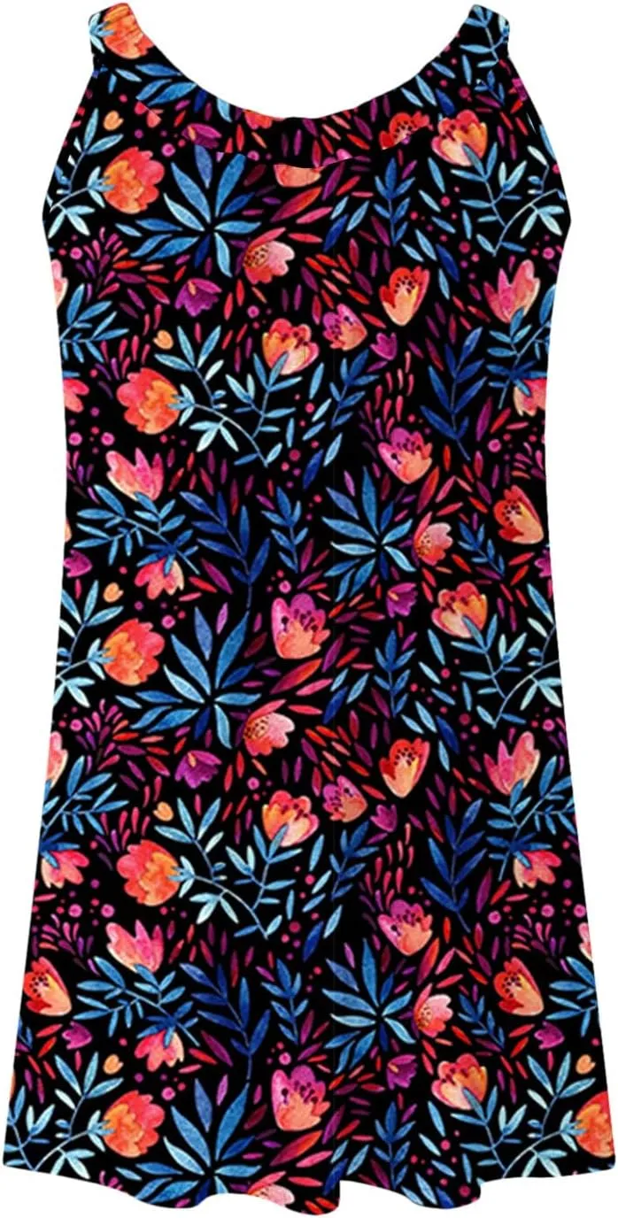 Sundresses for Women Beach Cover Ups Bohemian Floral Hawaiian Dress Sexy Summer Fashion Mini Tank Shirt Dresses