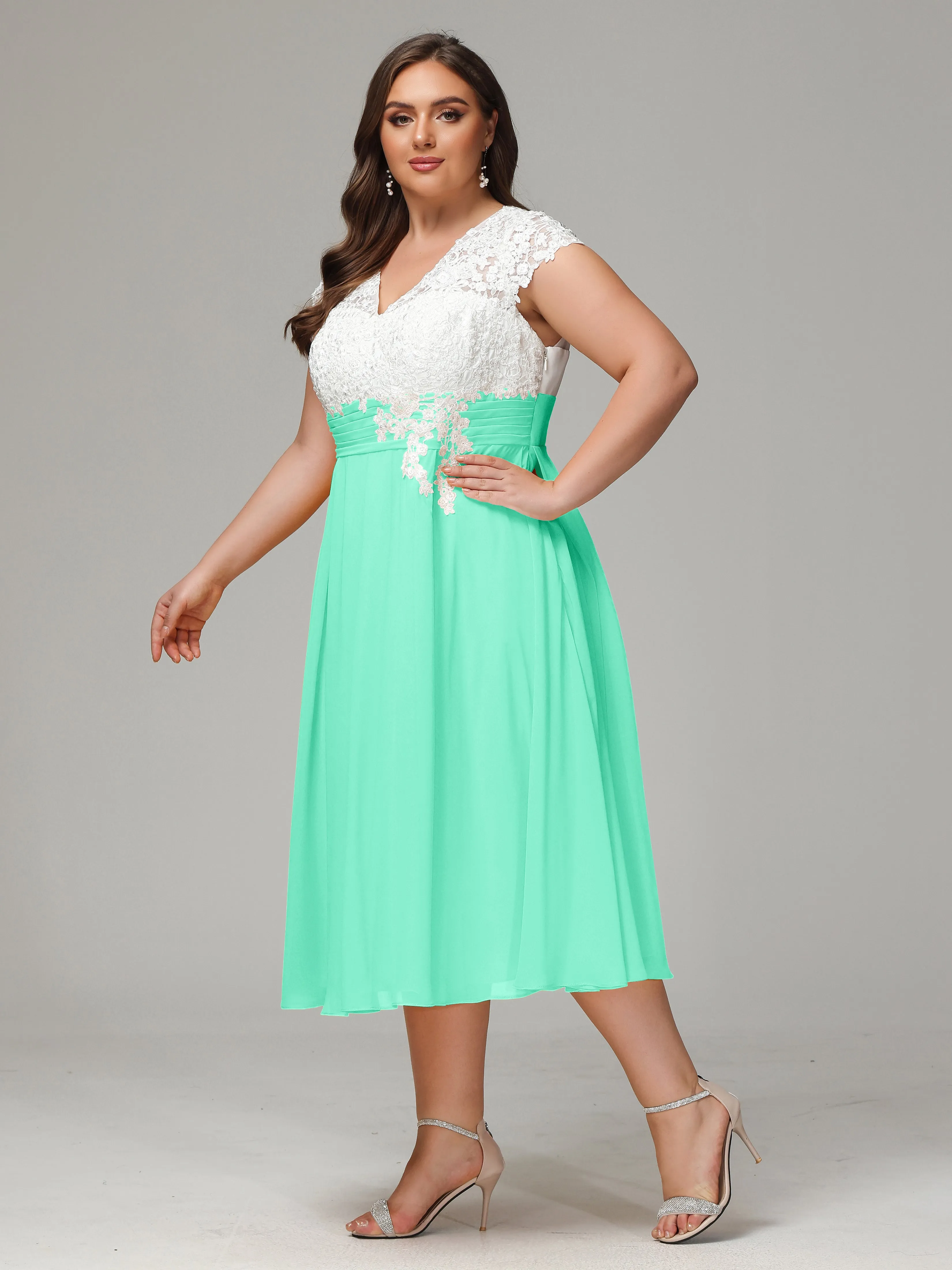 Tea-length Cap Sleeves Chiffon Mother Of The Bride Dresses