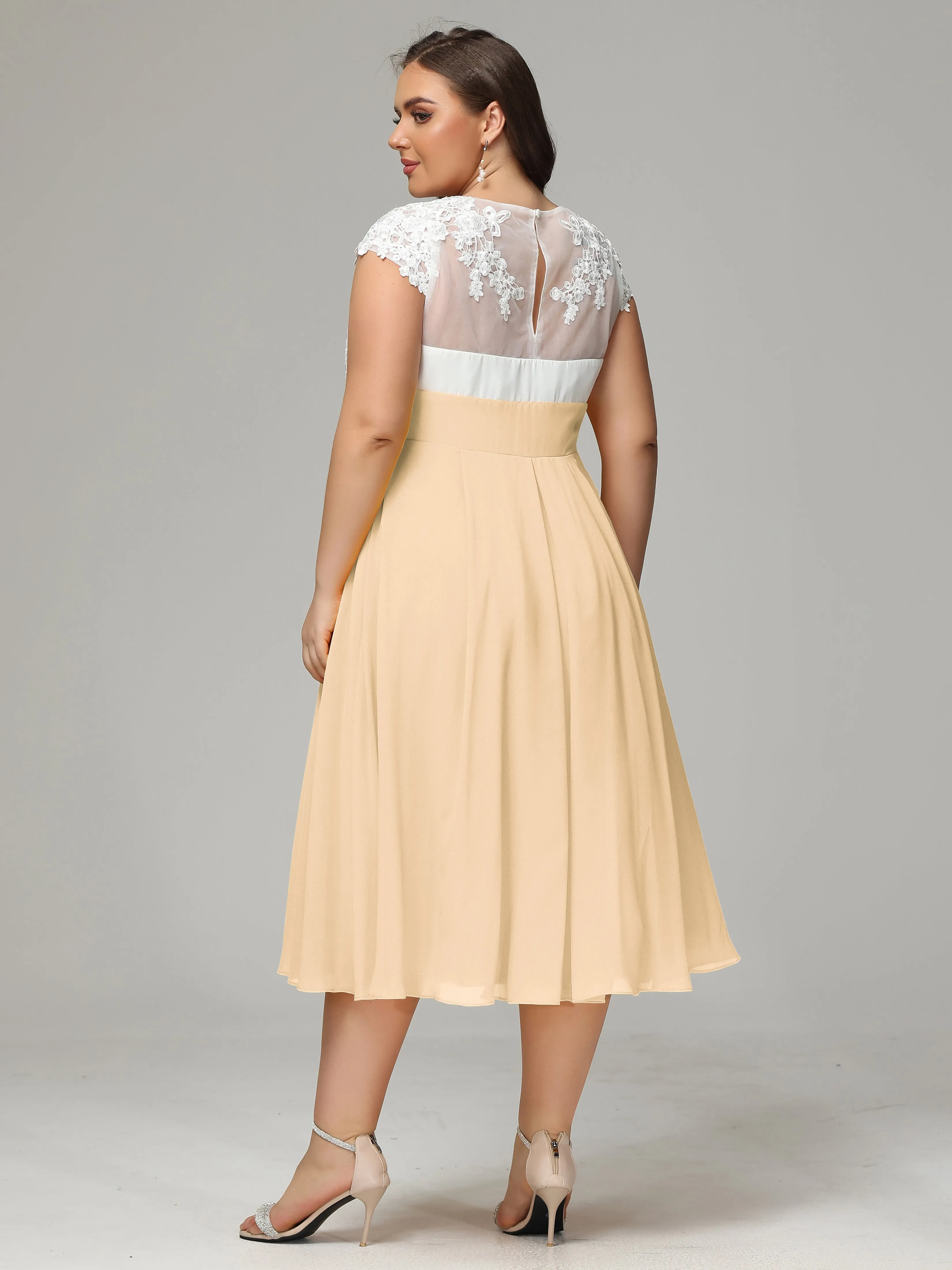 Tea-length Cap Sleeves Chiffon Mother Of The Bride Dresses