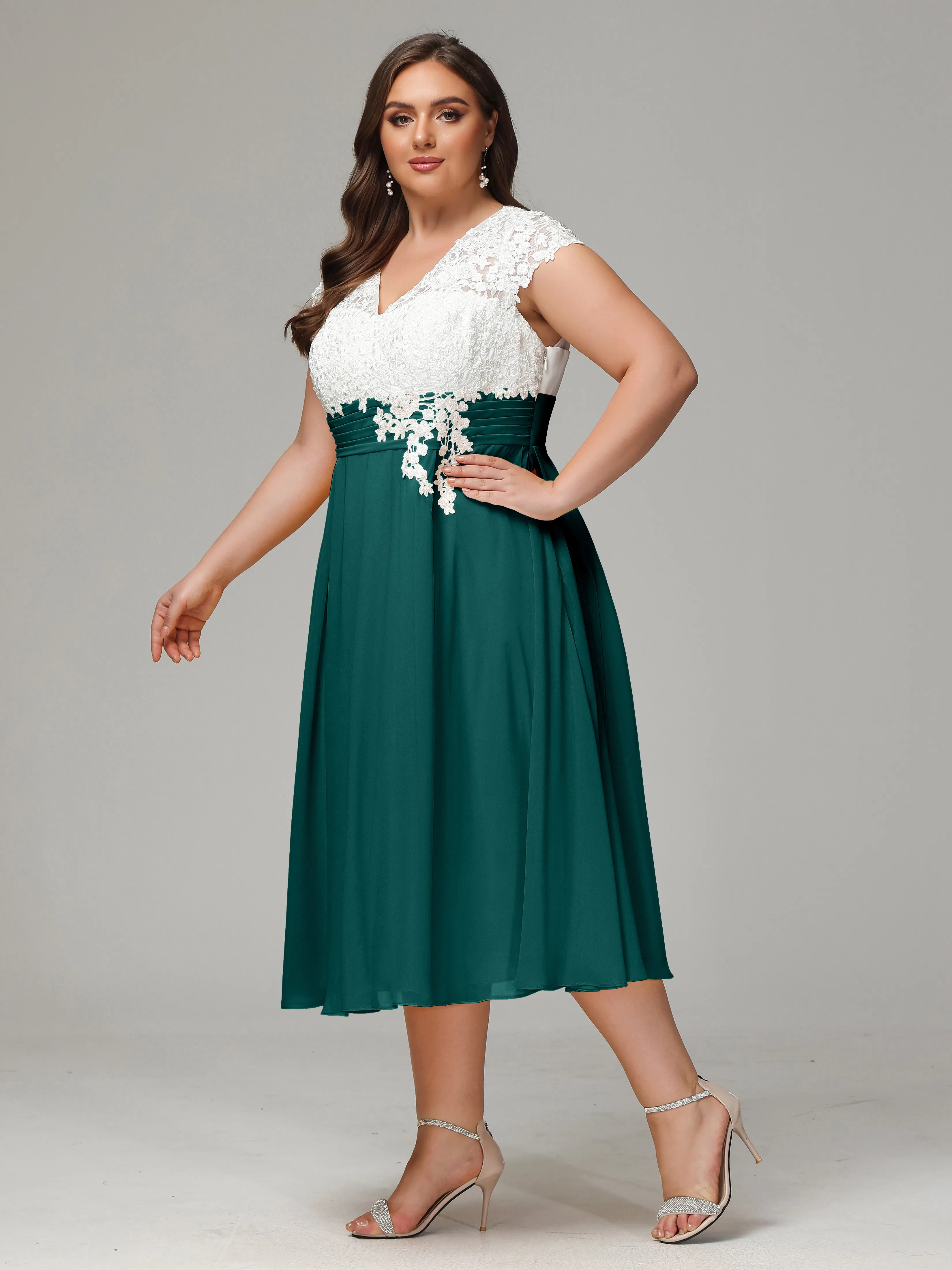 Tea-length Cap Sleeves Chiffon Mother Of The Bride Dresses