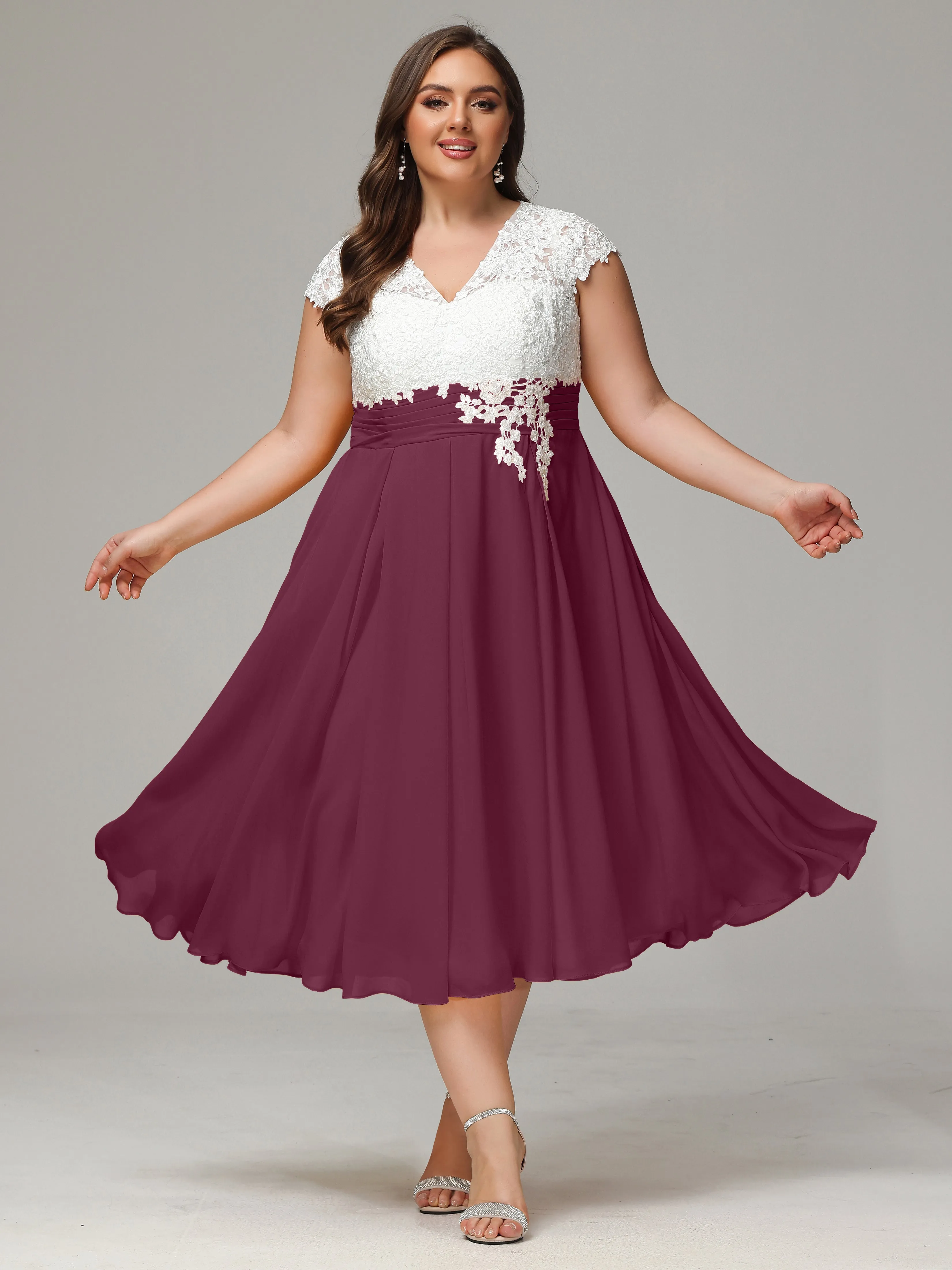 Tea-length Cap Sleeves Chiffon Mother Of The Bride Dresses