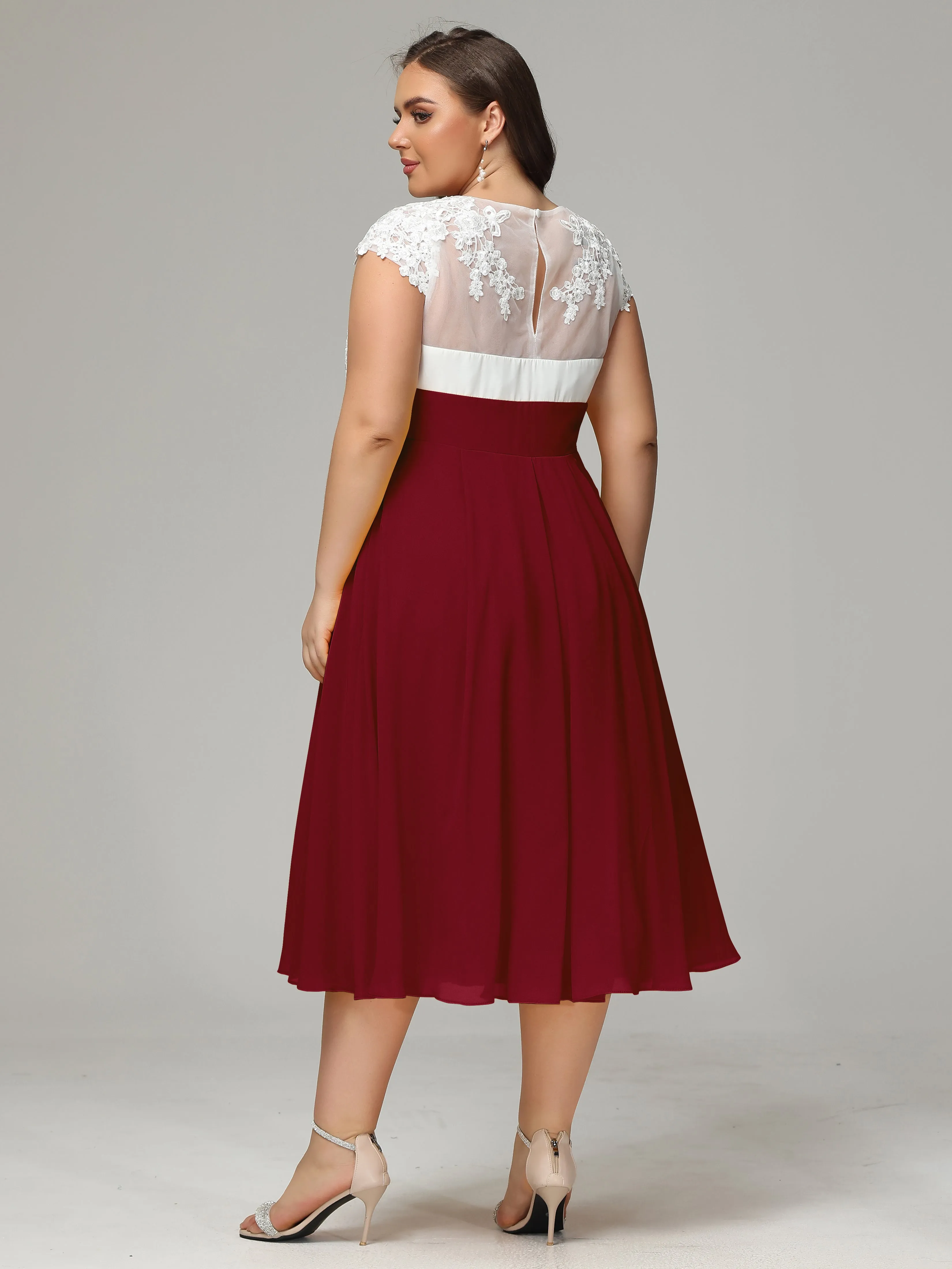Tea-length Cap Sleeves Chiffon Mother Of The Bride Dresses