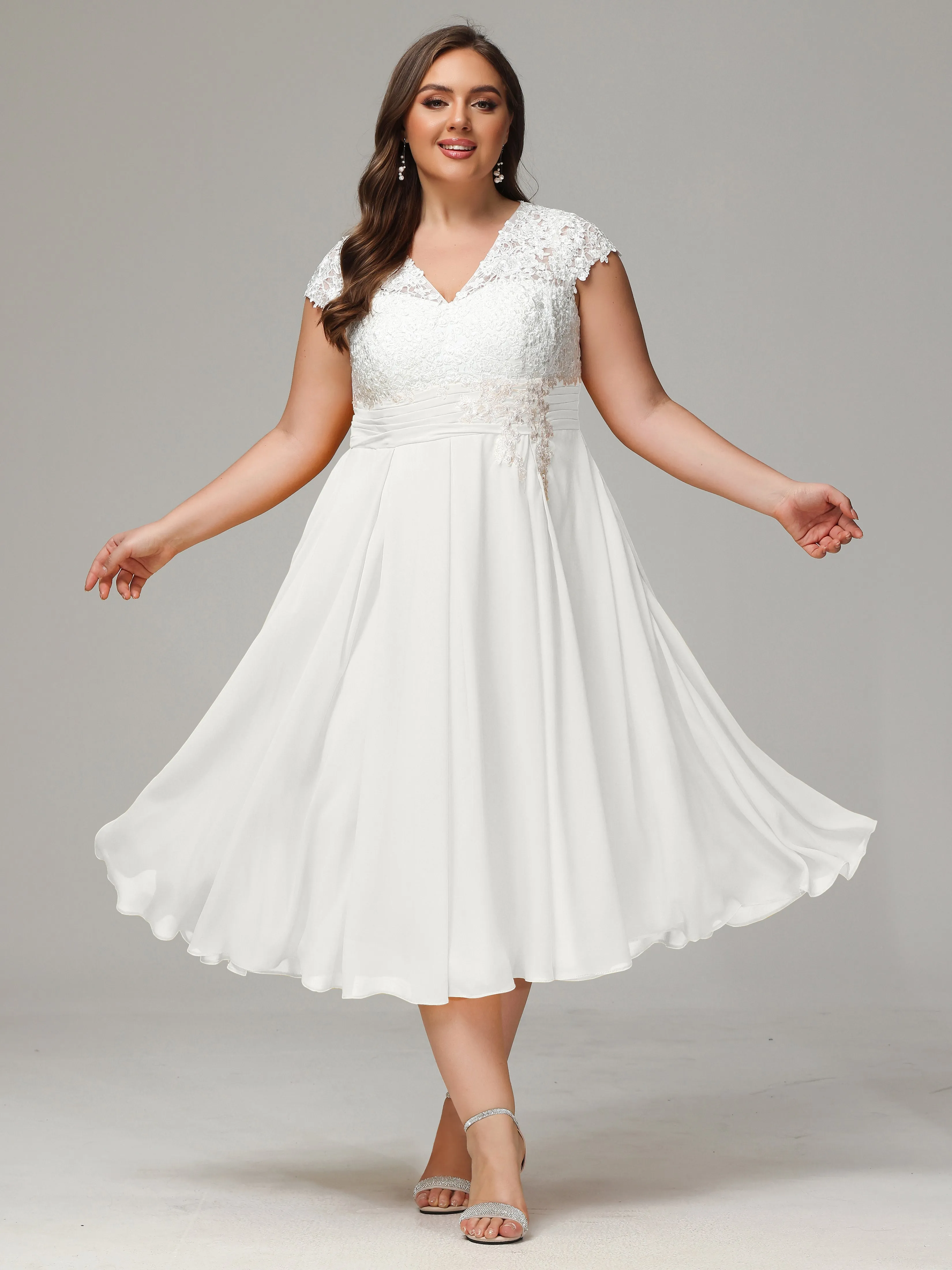 Tea-length Cap Sleeves Chiffon Mother Of The Bride Dresses
