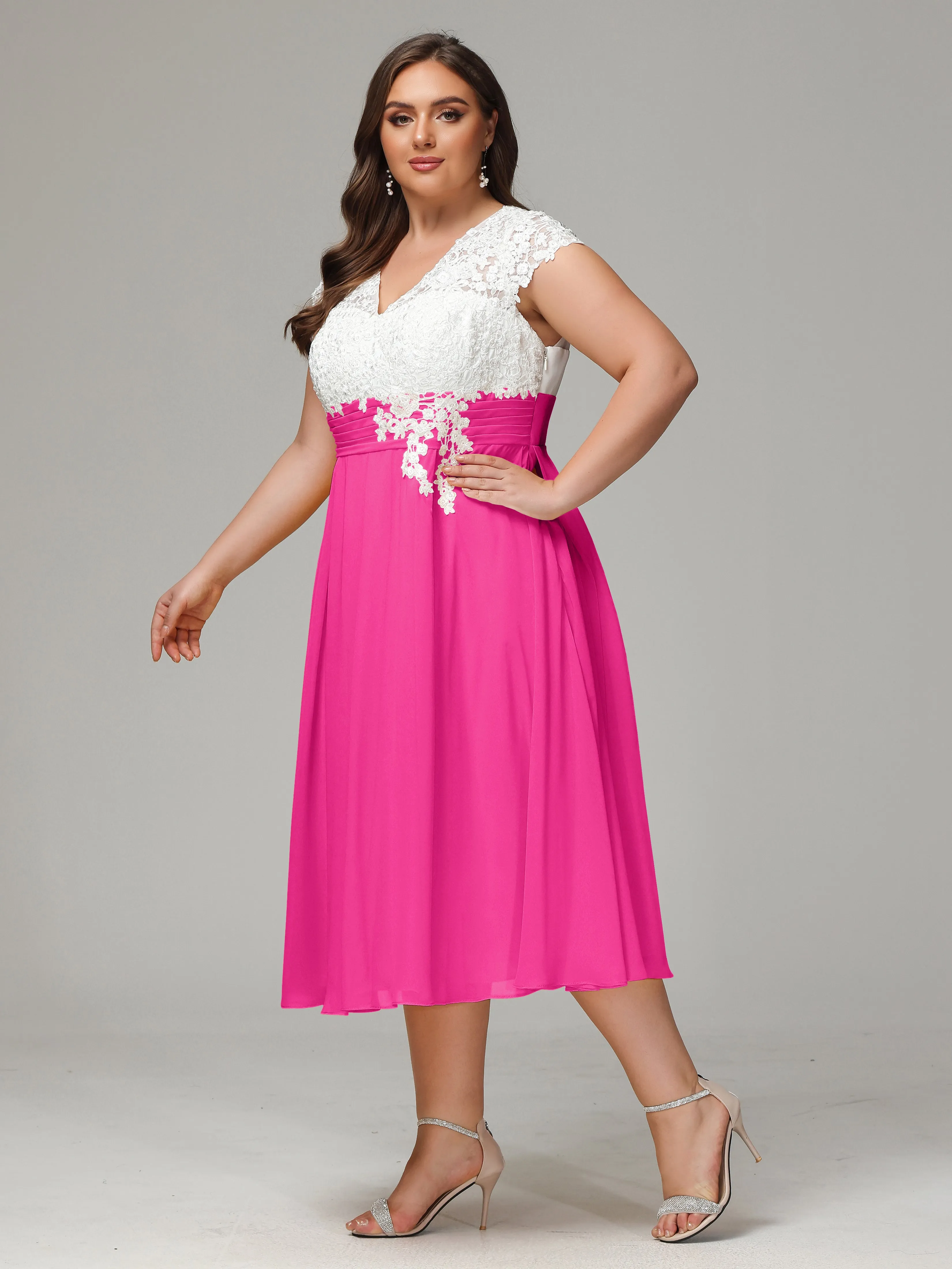 Tea-length Cap Sleeves Chiffon Mother Of The Bride Dresses