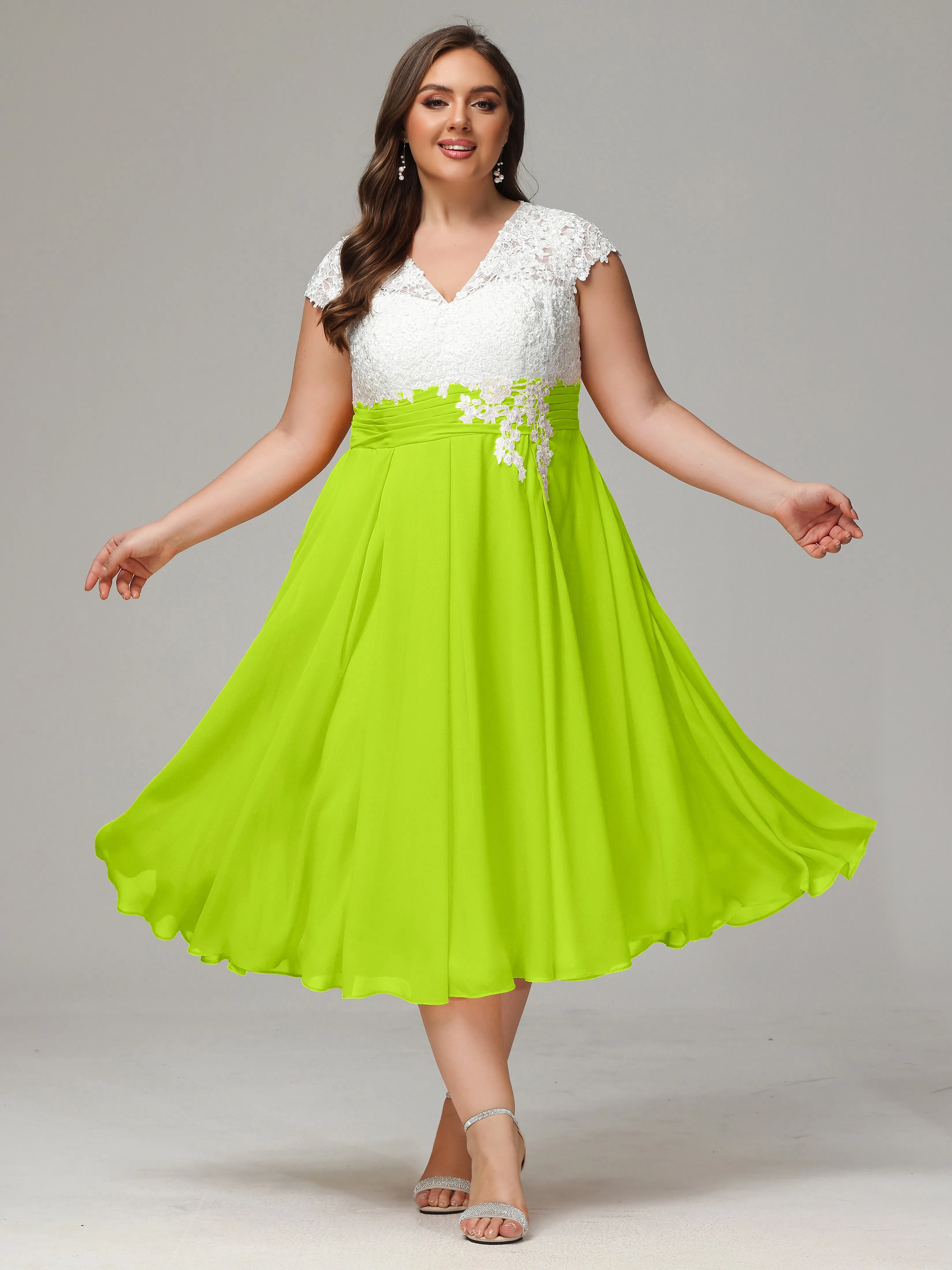 Tea-length Cap Sleeves Chiffon Mother Of The Bride Dresses