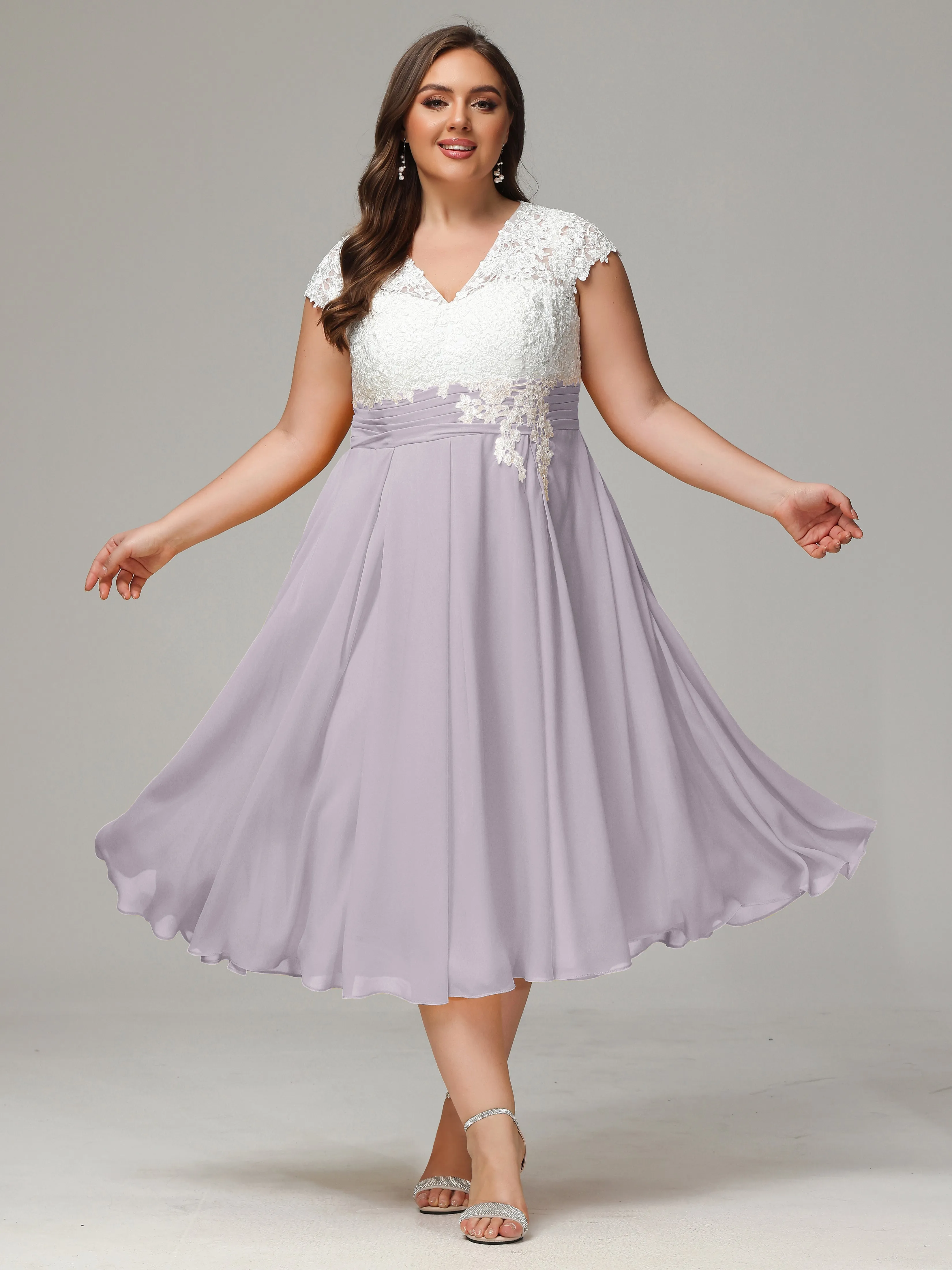 Tea-length Cap Sleeves Chiffon Mother Of The Bride Dresses