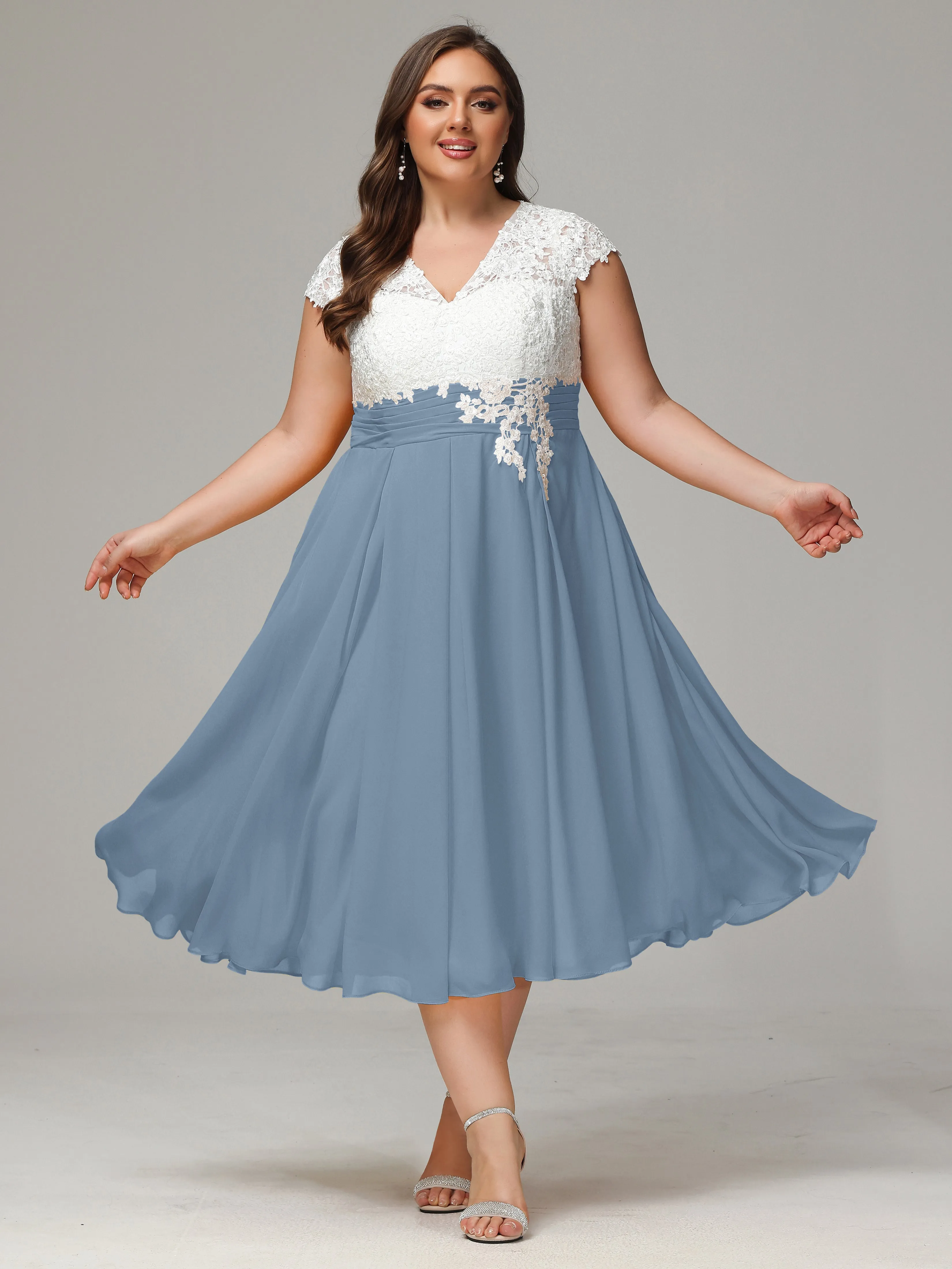 Tea-length Cap Sleeves Chiffon Mother Of The Bride Dresses