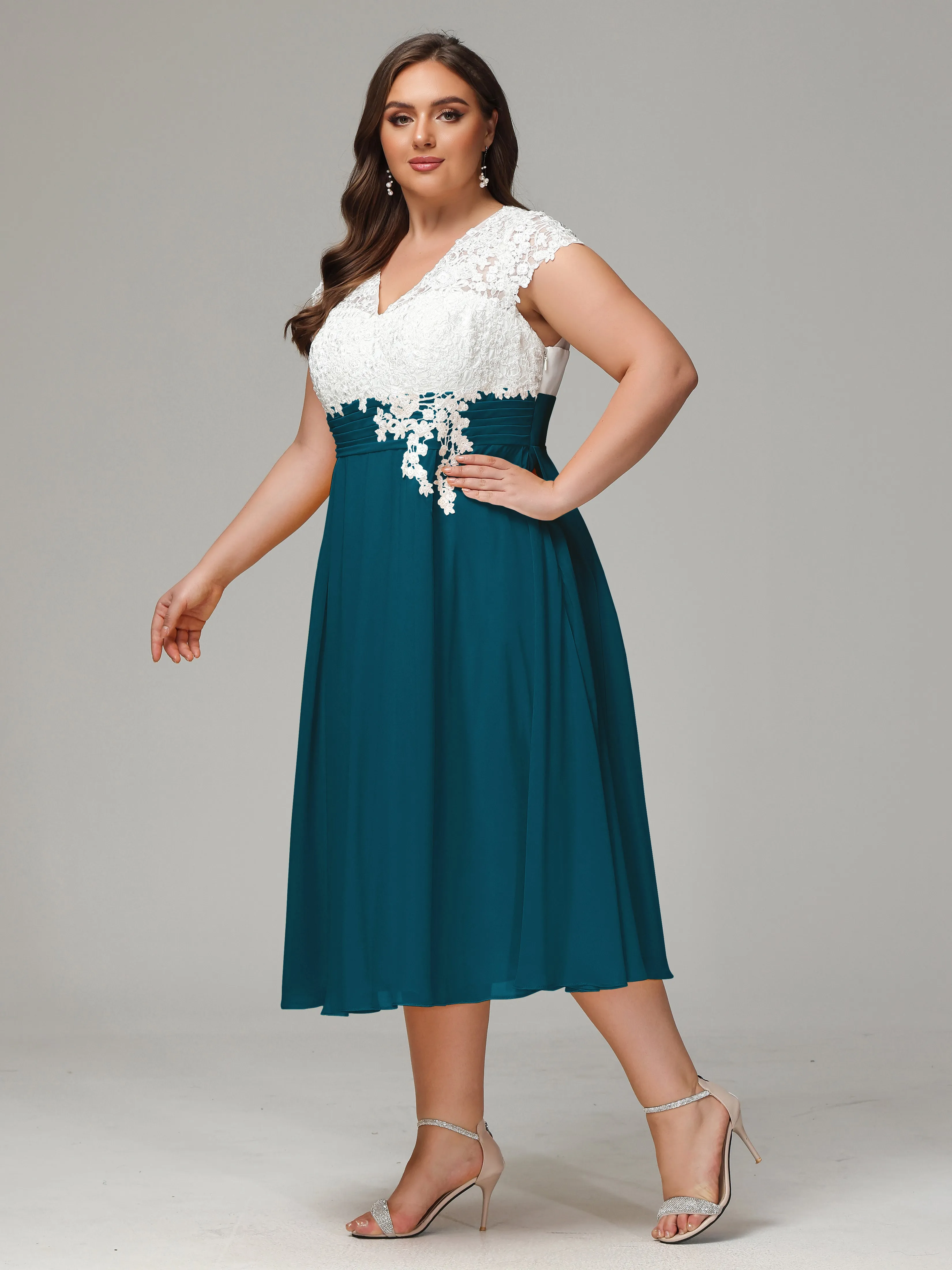 Tea-length Cap Sleeves Chiffon Mother Of The Bride Dresses