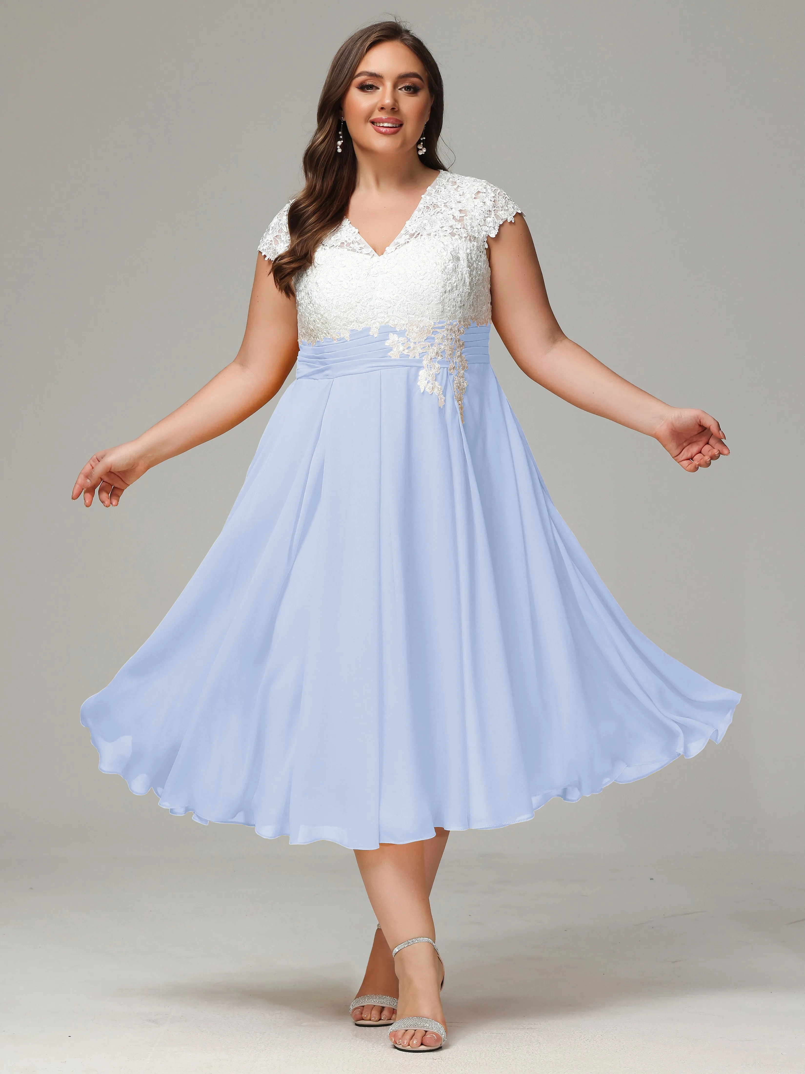 Tea-length Cap Sleeves Chiffon Mother Of The Bride Dresses