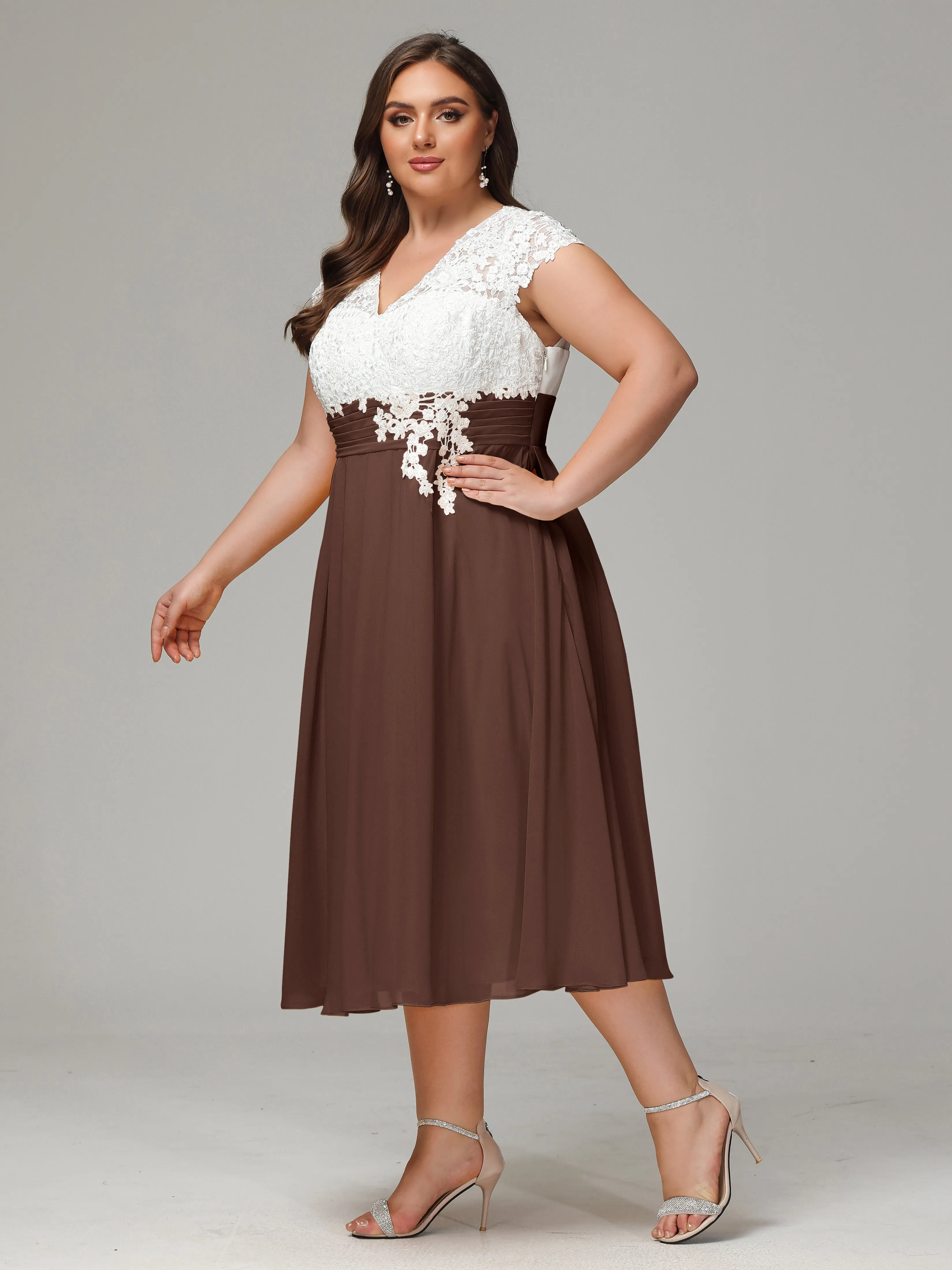 Tea-length Cap Sleeves Chiffon Mother Of The Bride Dresses