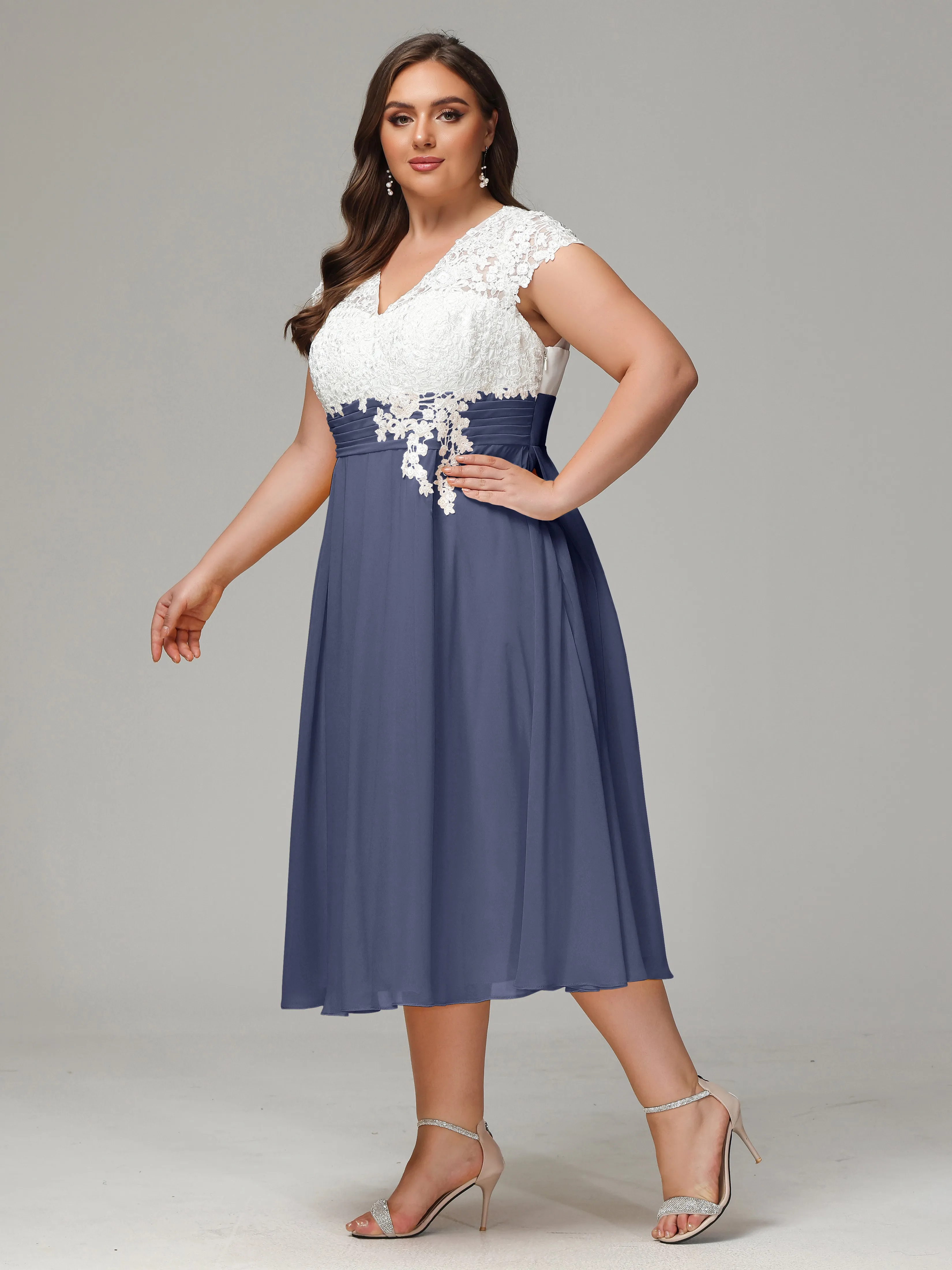Tea-length Cap Sleeves Chiffon Mother Of The Bride Dresses