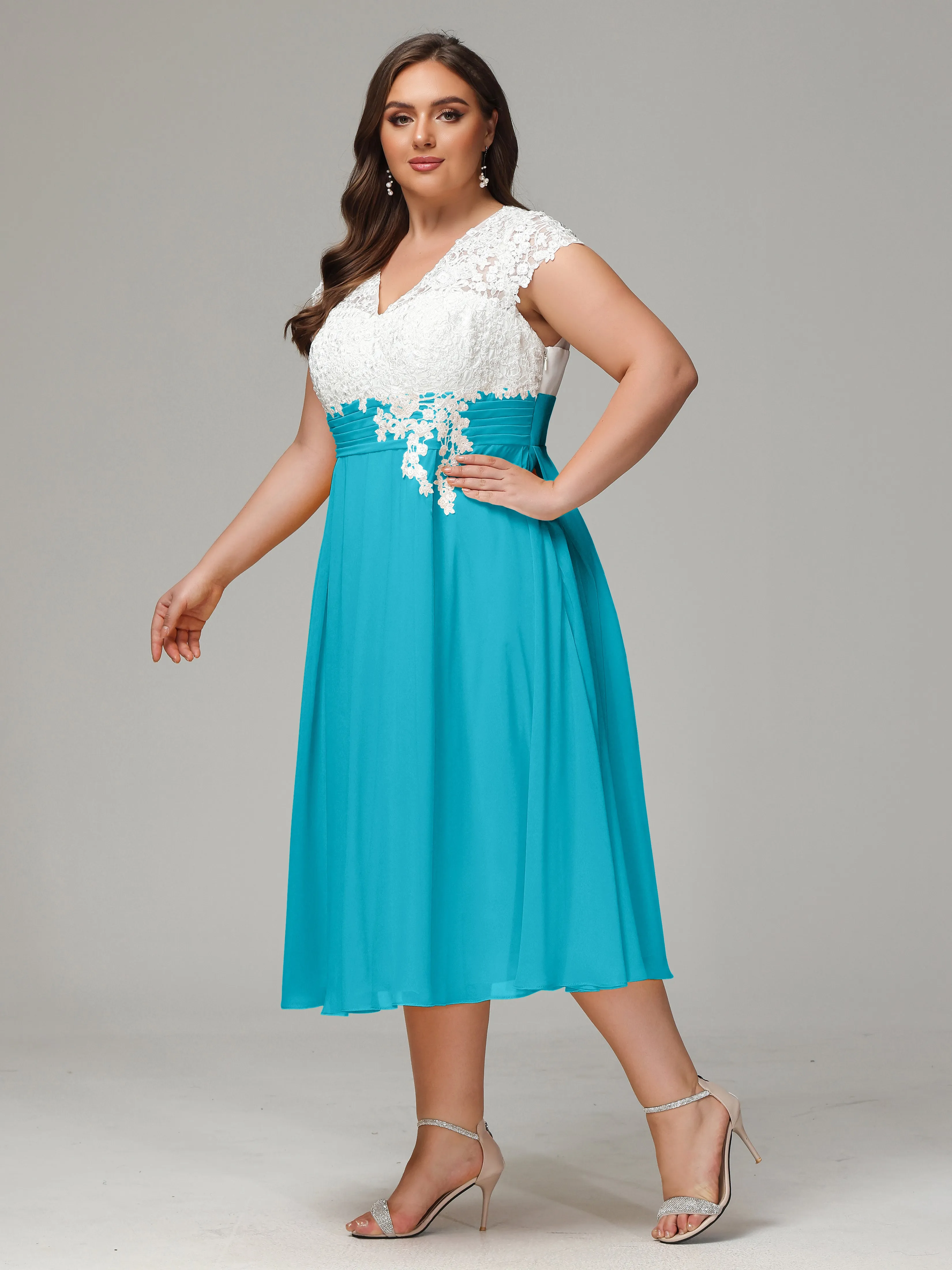Tea-length Cap Sleeves Chiffon Mother Of The Bride Dresses