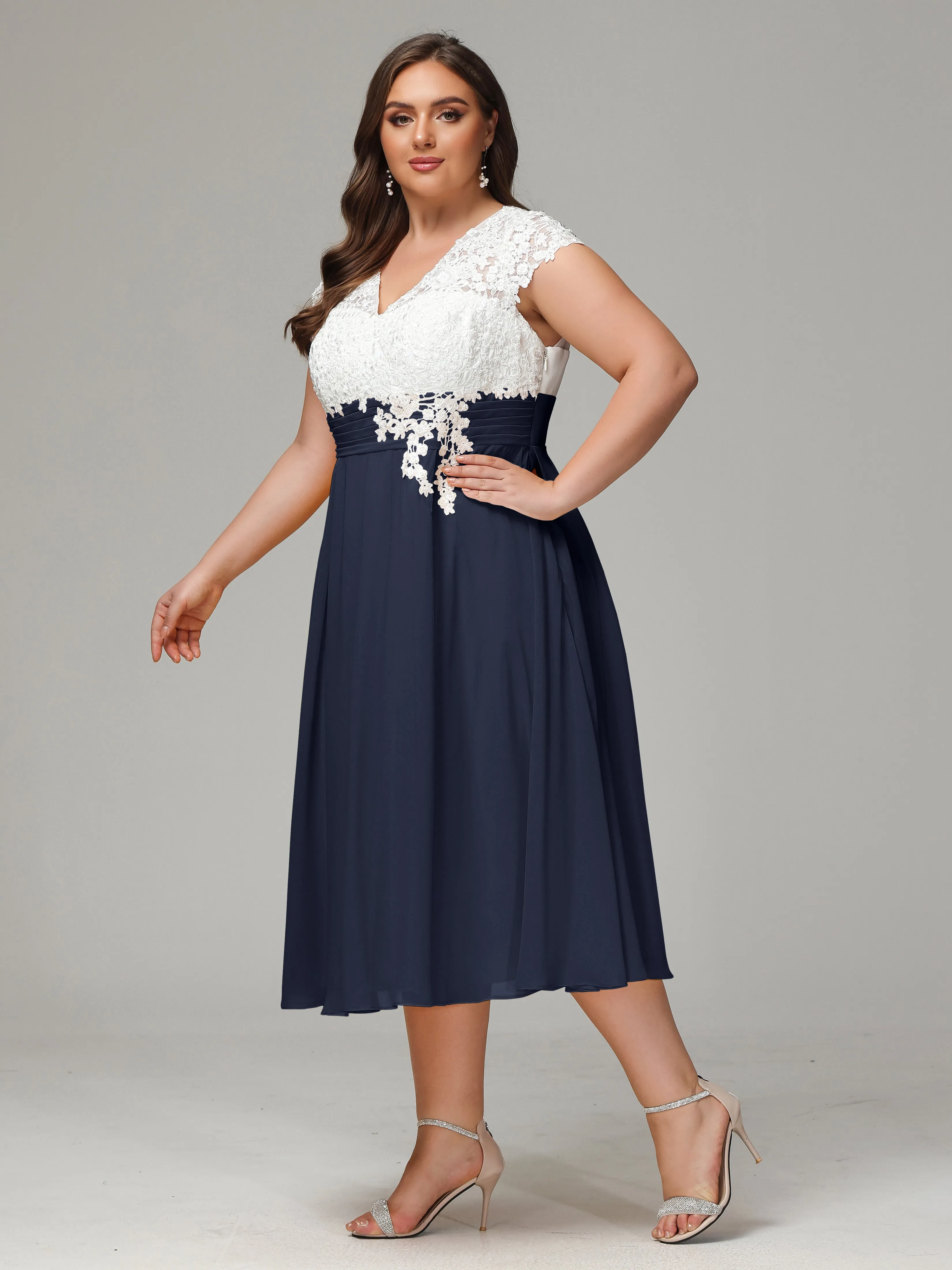 Tea-length Cap Sleeves Chiffon Mother Of The Bride Dresses