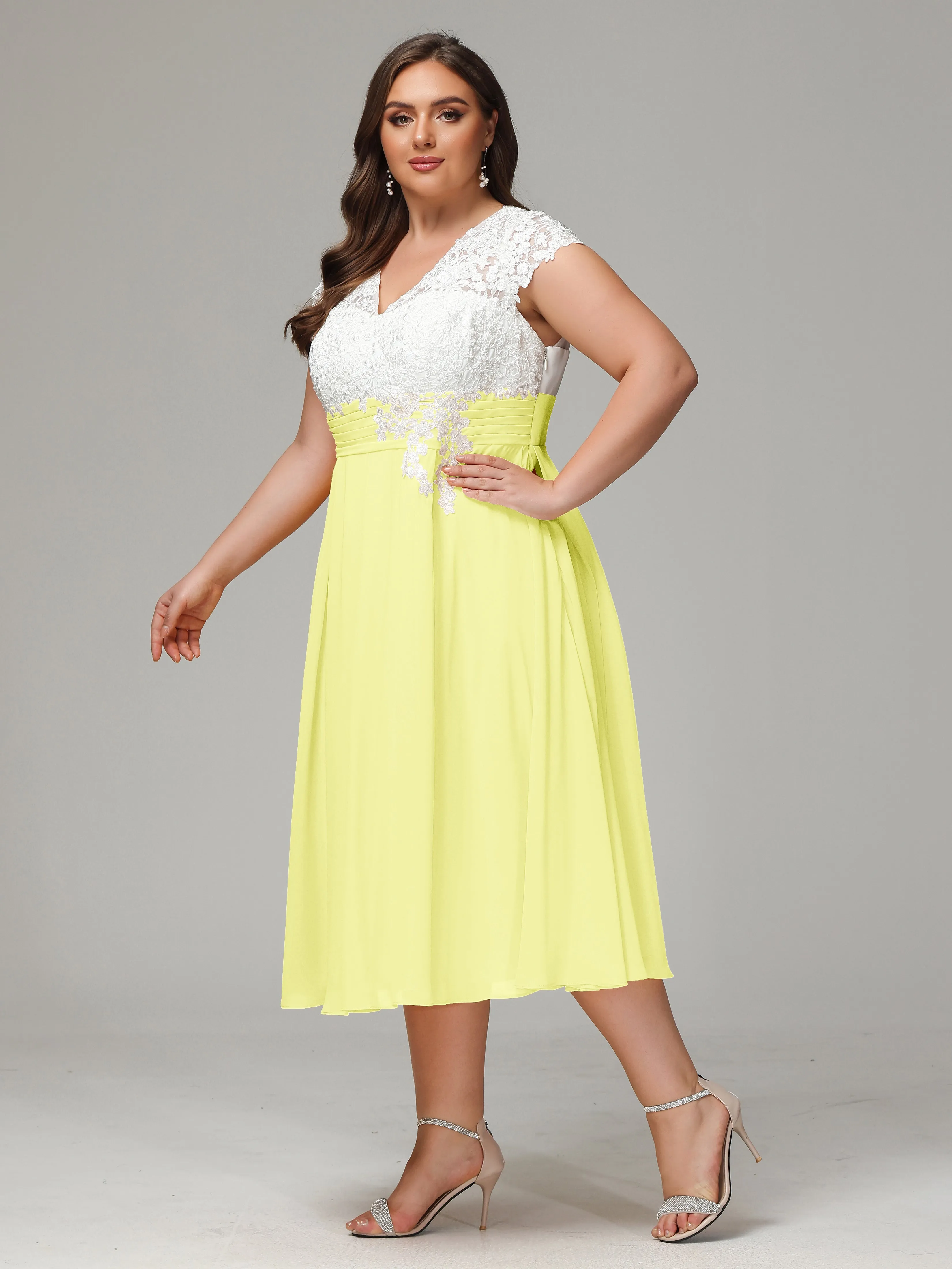 Tea-length Cap Sleeves Chiffon Mother Of The Bride Dresses
