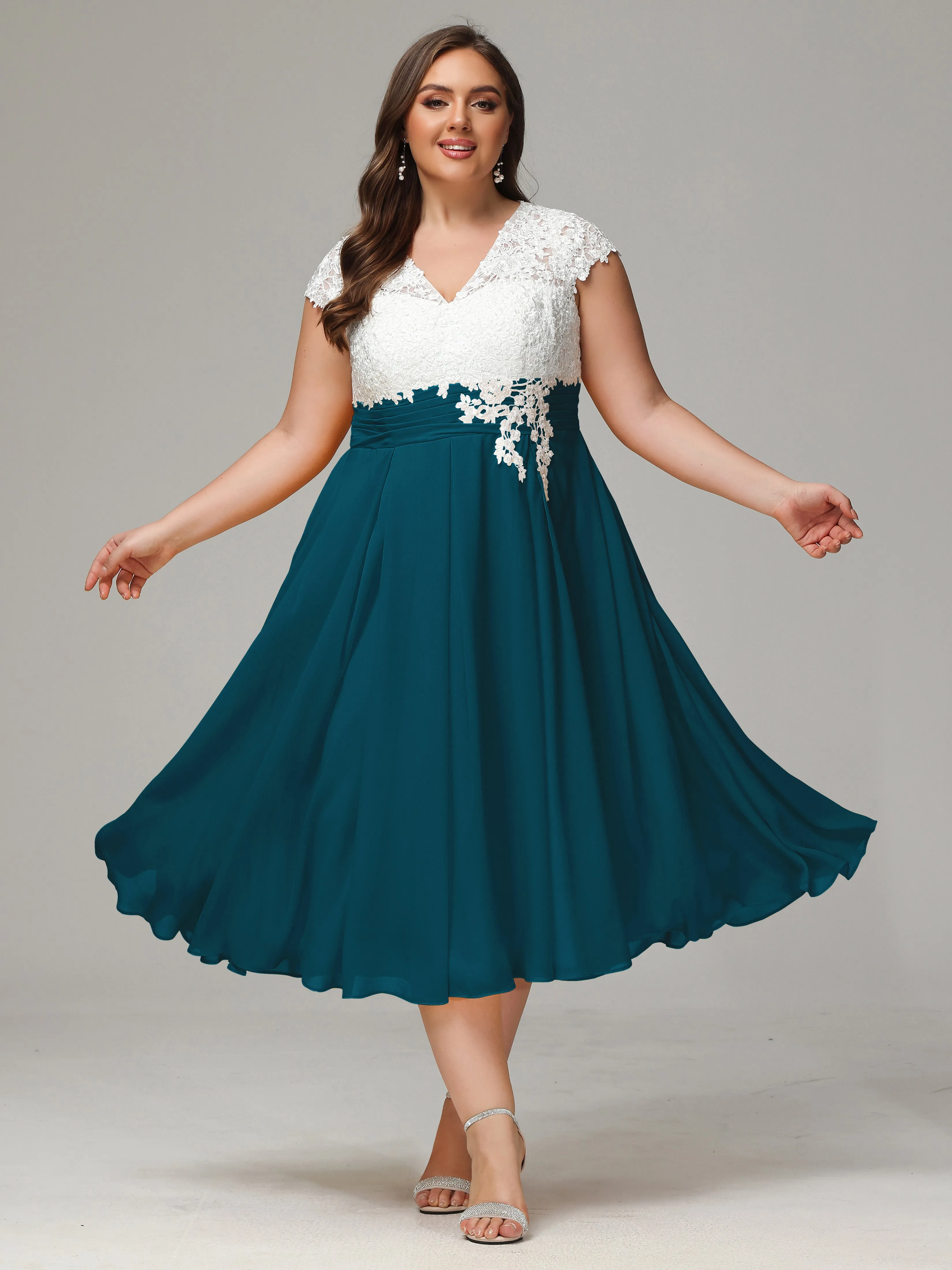 Tea-length Cap Sleeves Chiffon Mother Of The Bride Dresses