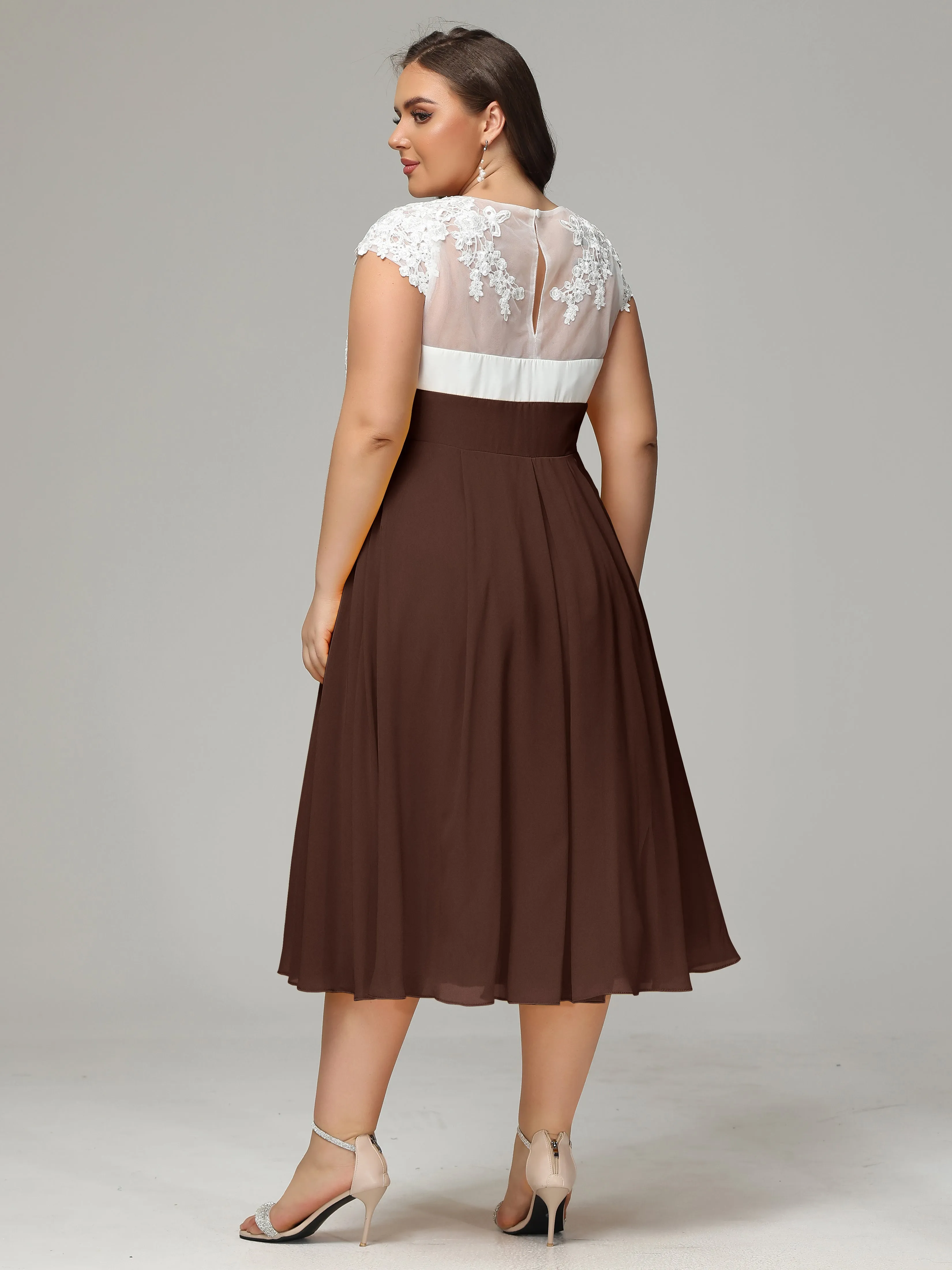 Tea-length Cap Sleeves Chiffon Mother Of The Bride Dresses