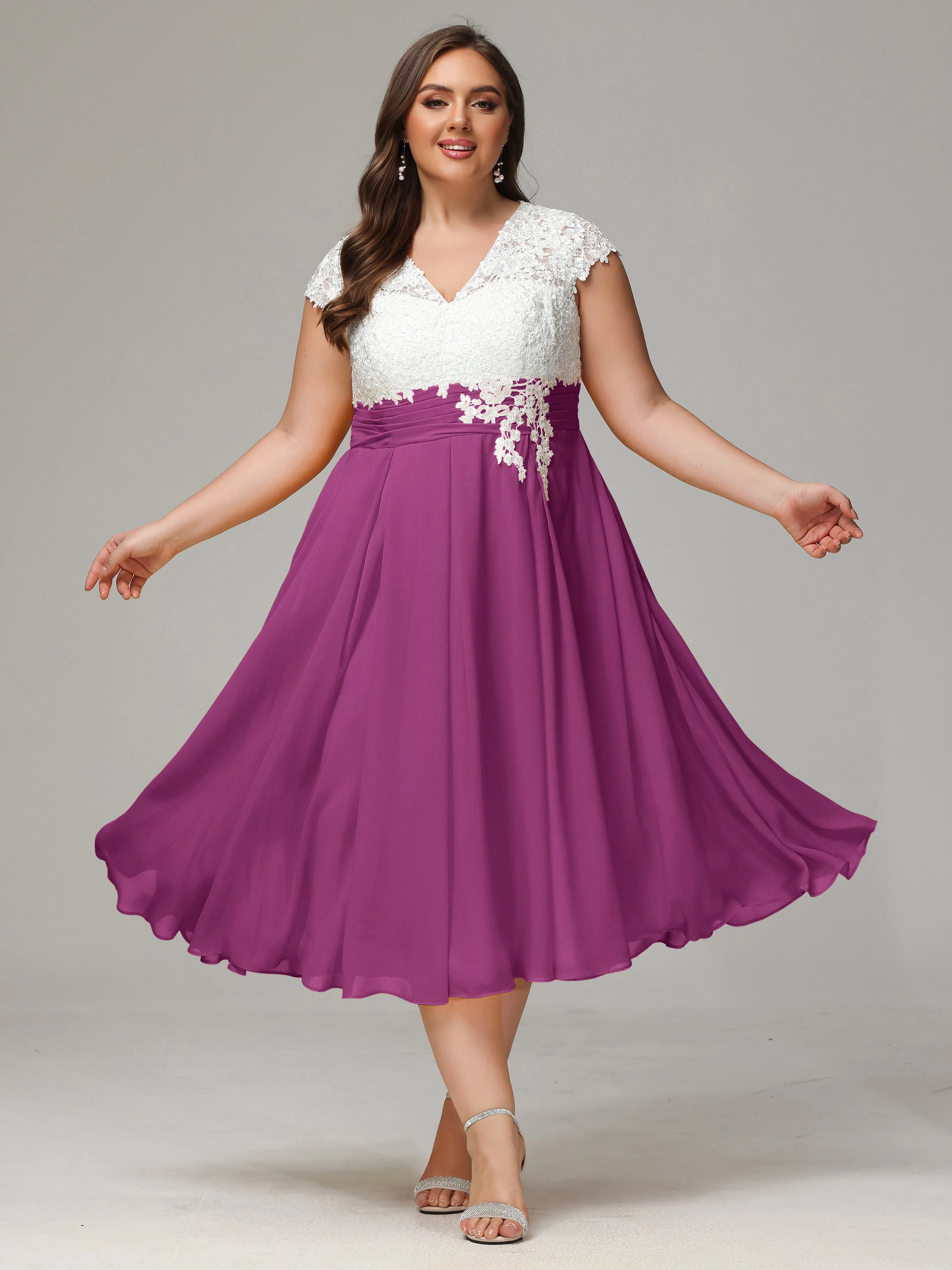 Tea-length Cap Sleeves Chiffon Mother Of The Bride Dresses