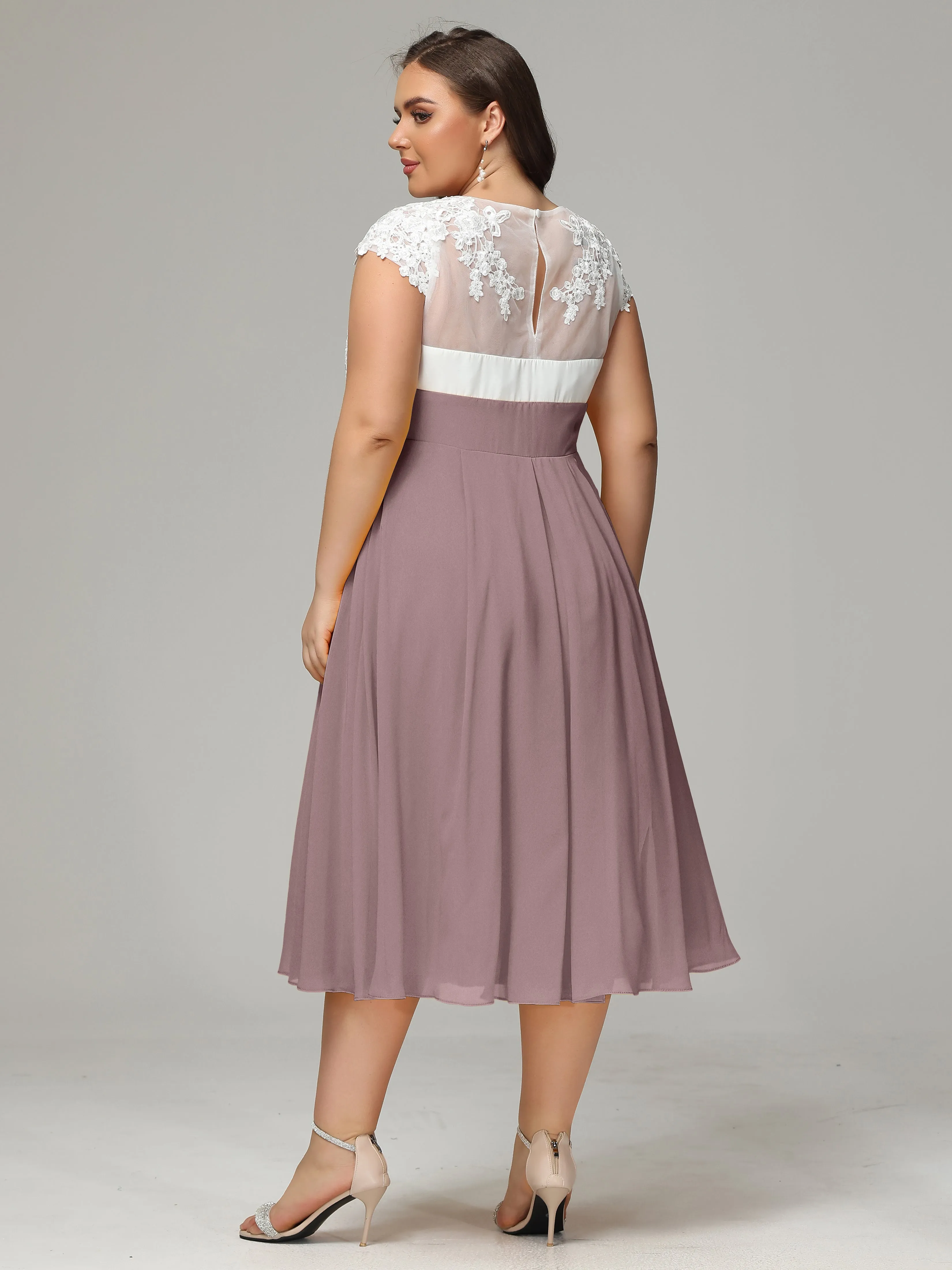 Tea-length Cap Sleeves Chiffon Mother Of The Bride Dresses