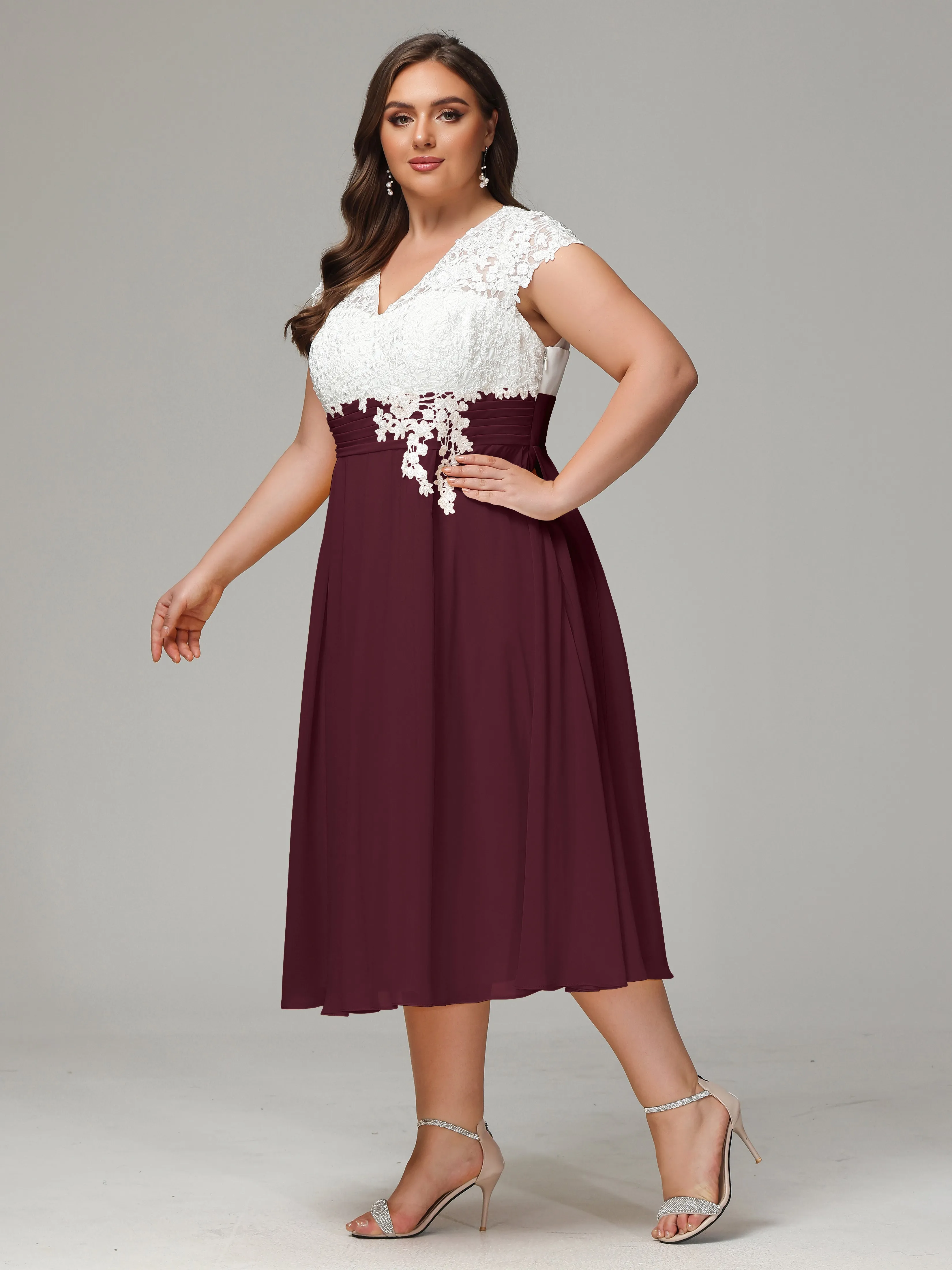 Tea-length Cap Sleeves Chiffon Mother Of The Bride Dresses