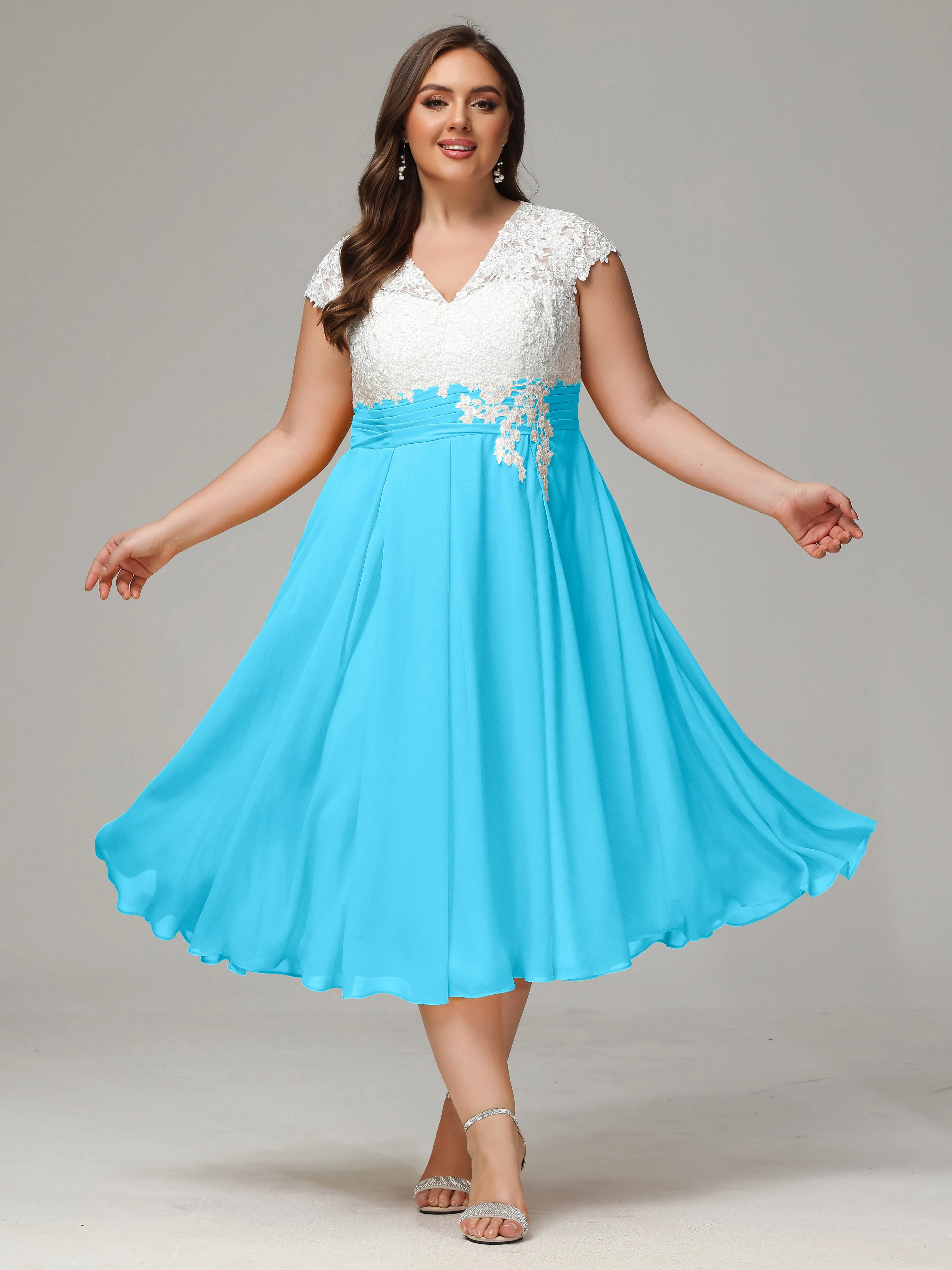 Tea-length Cap Sleeves Chiffon Mother Of The Bride Dresses