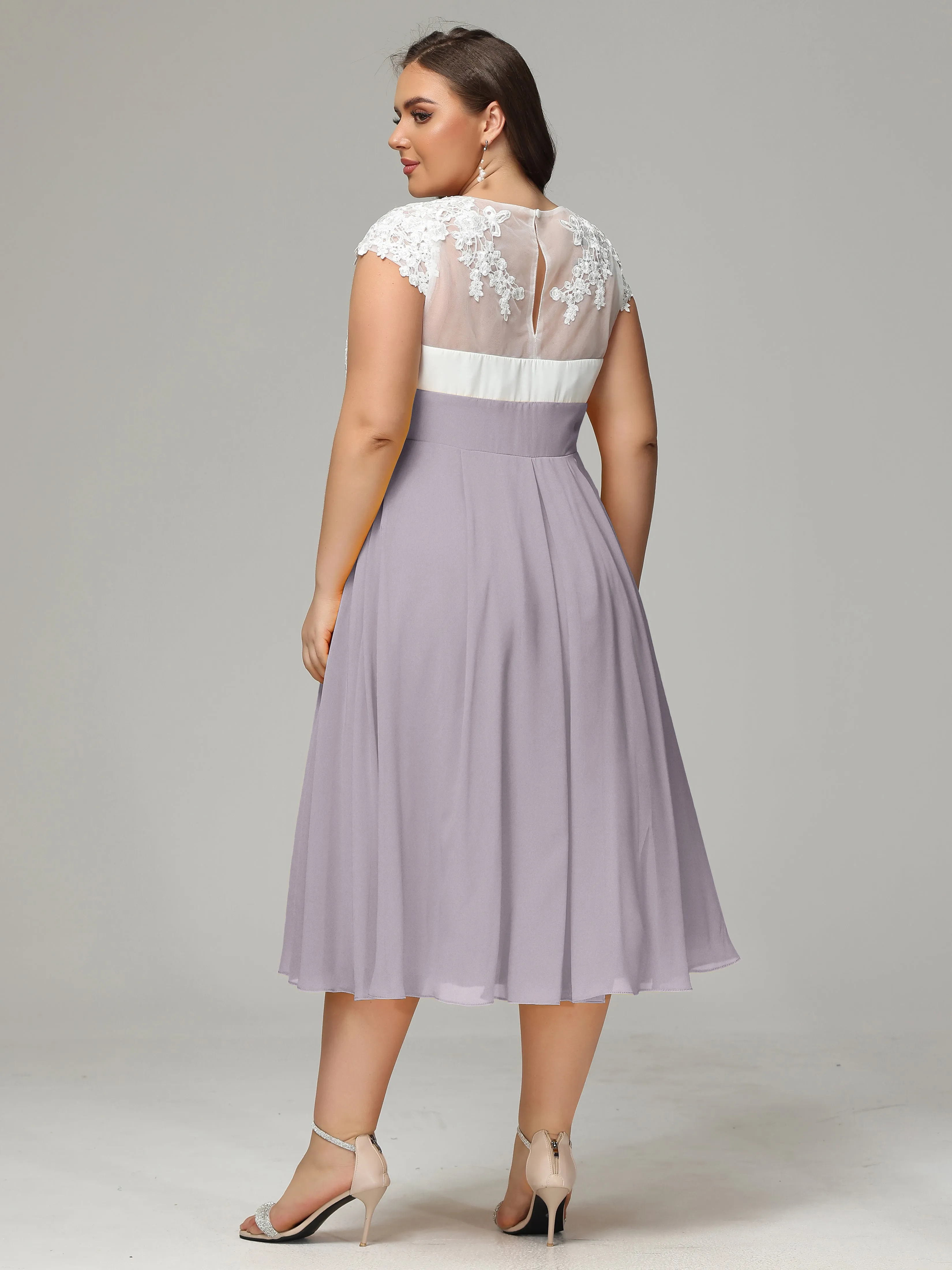 Tea-length Cap Sleeves Chiffon Mother Of The Bride Dresses