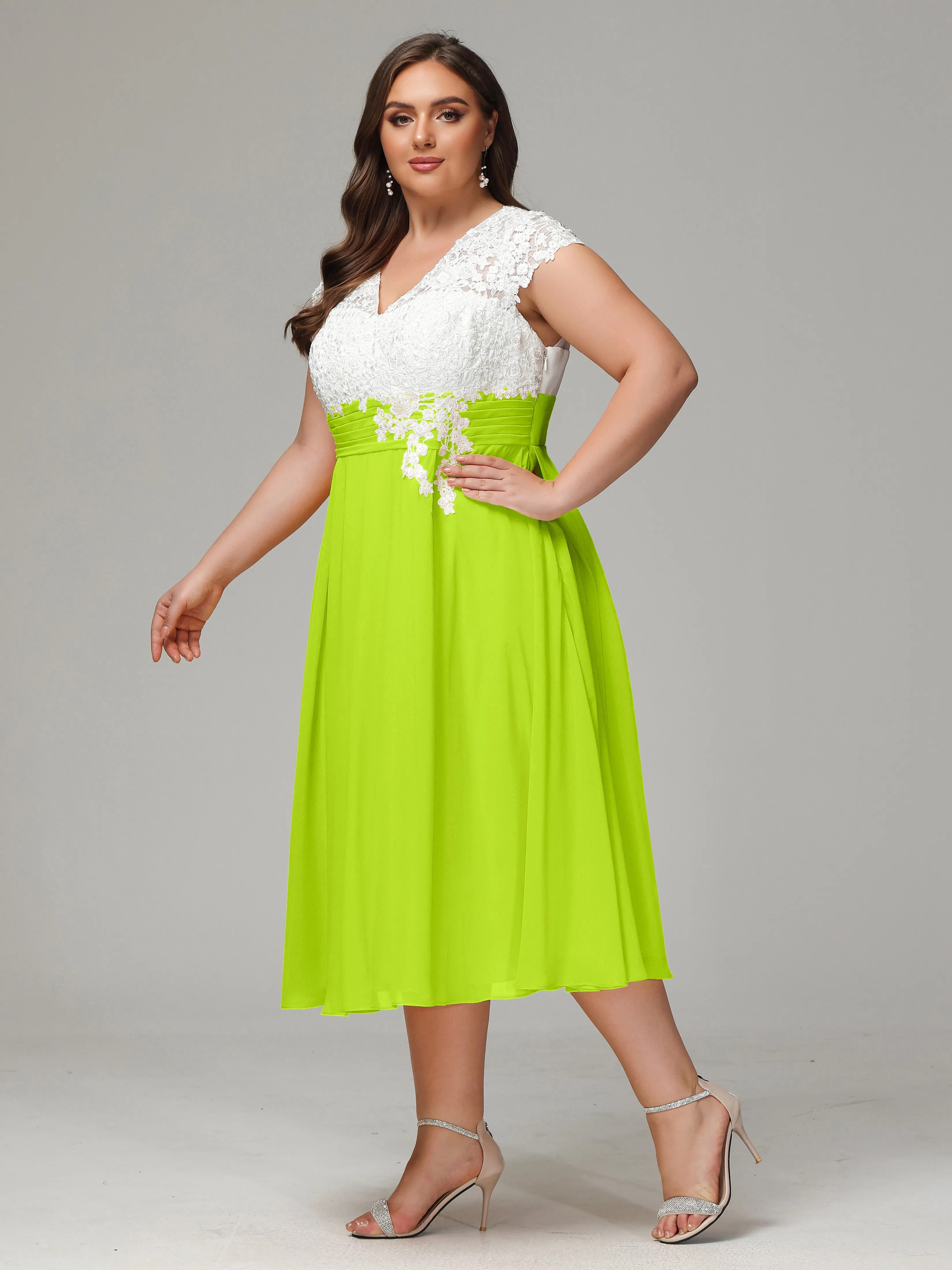 Tea-length Cap Sleeves Chiffon Mother Of The Bride Dresses