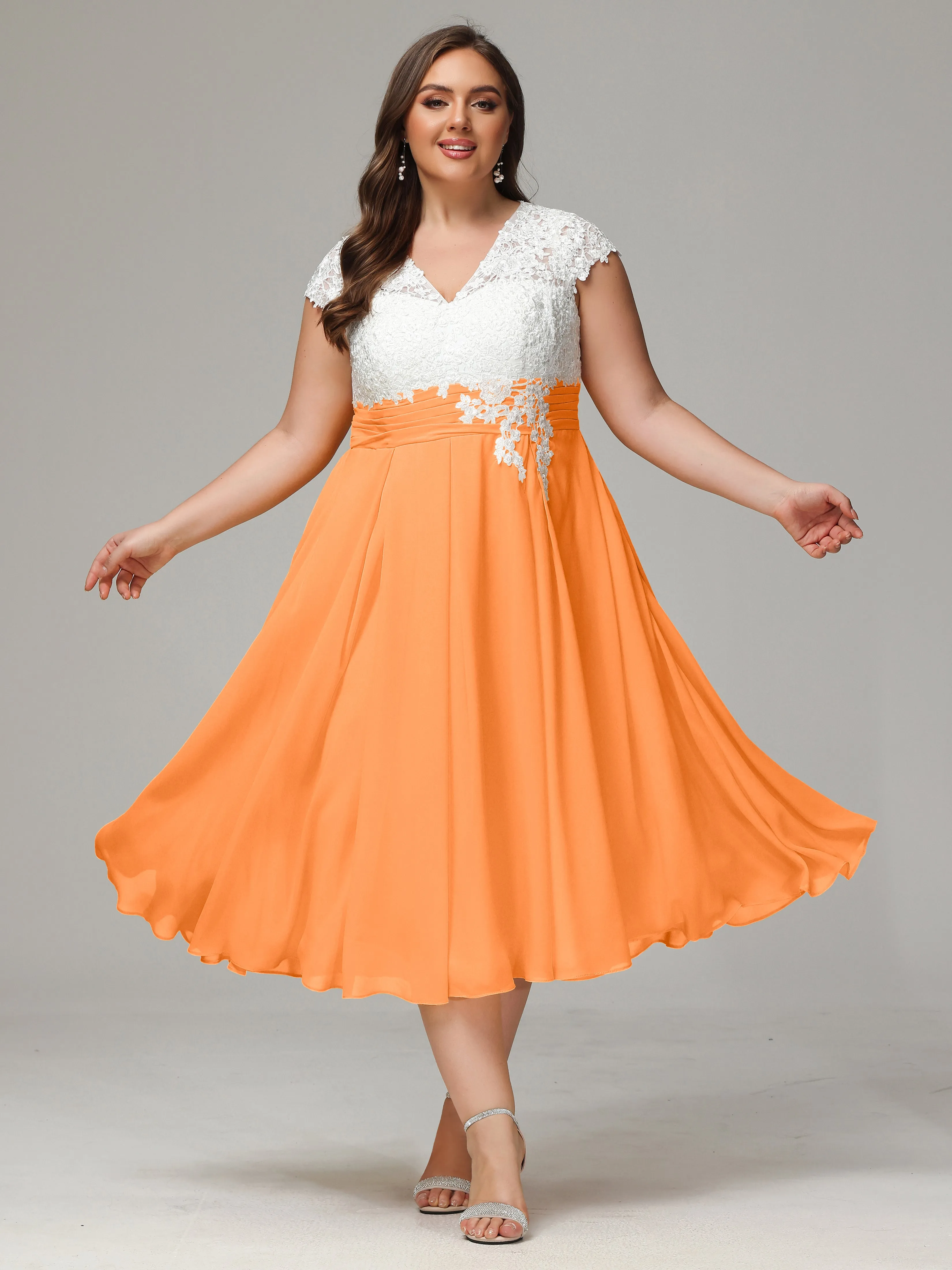 Tea-length Cap Sleeves Chiffon Mother Of The Bride Dresses