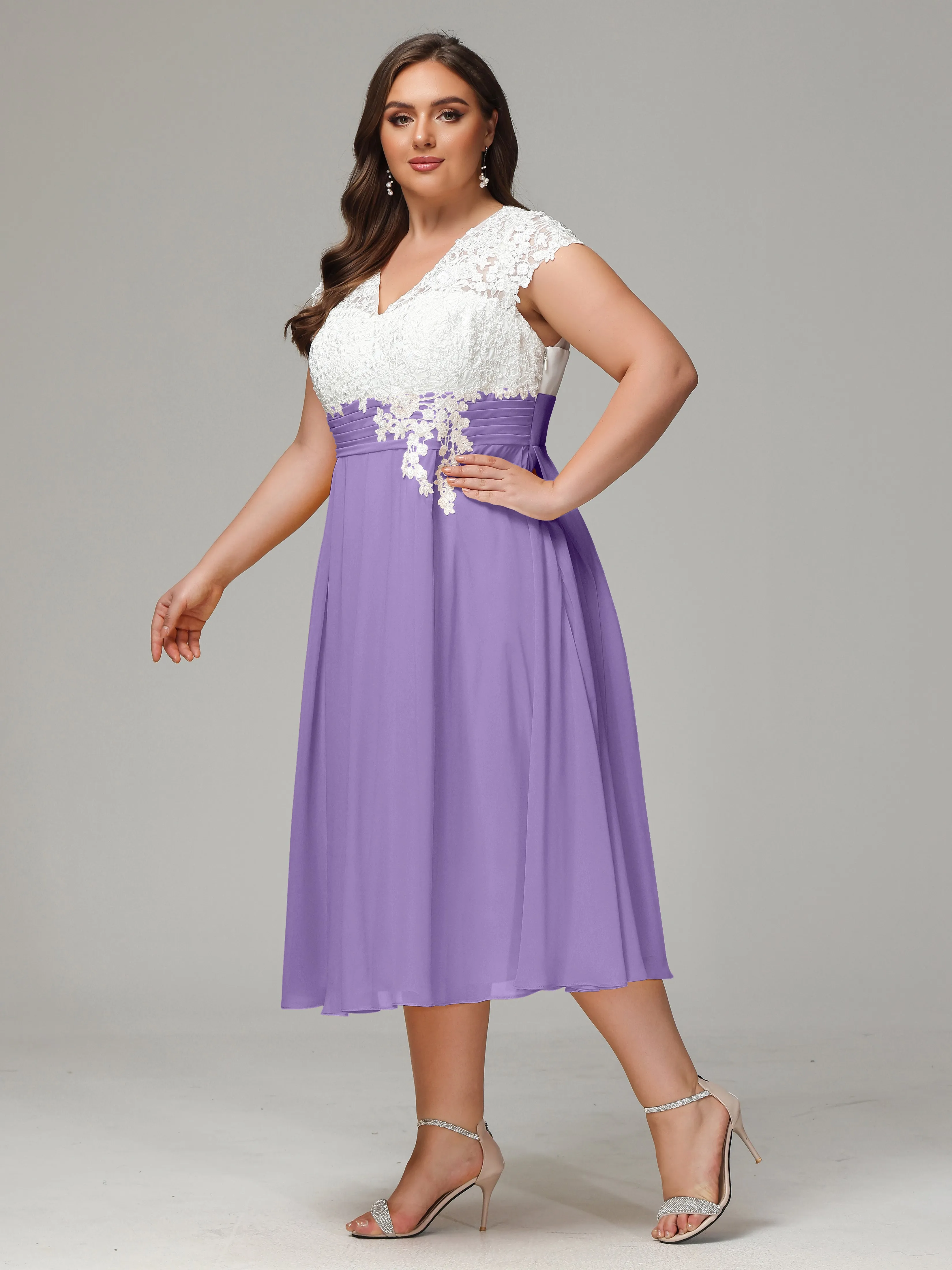 Tea-length Cap Sleeves Chiffon Mother Of The Bride Dresses
