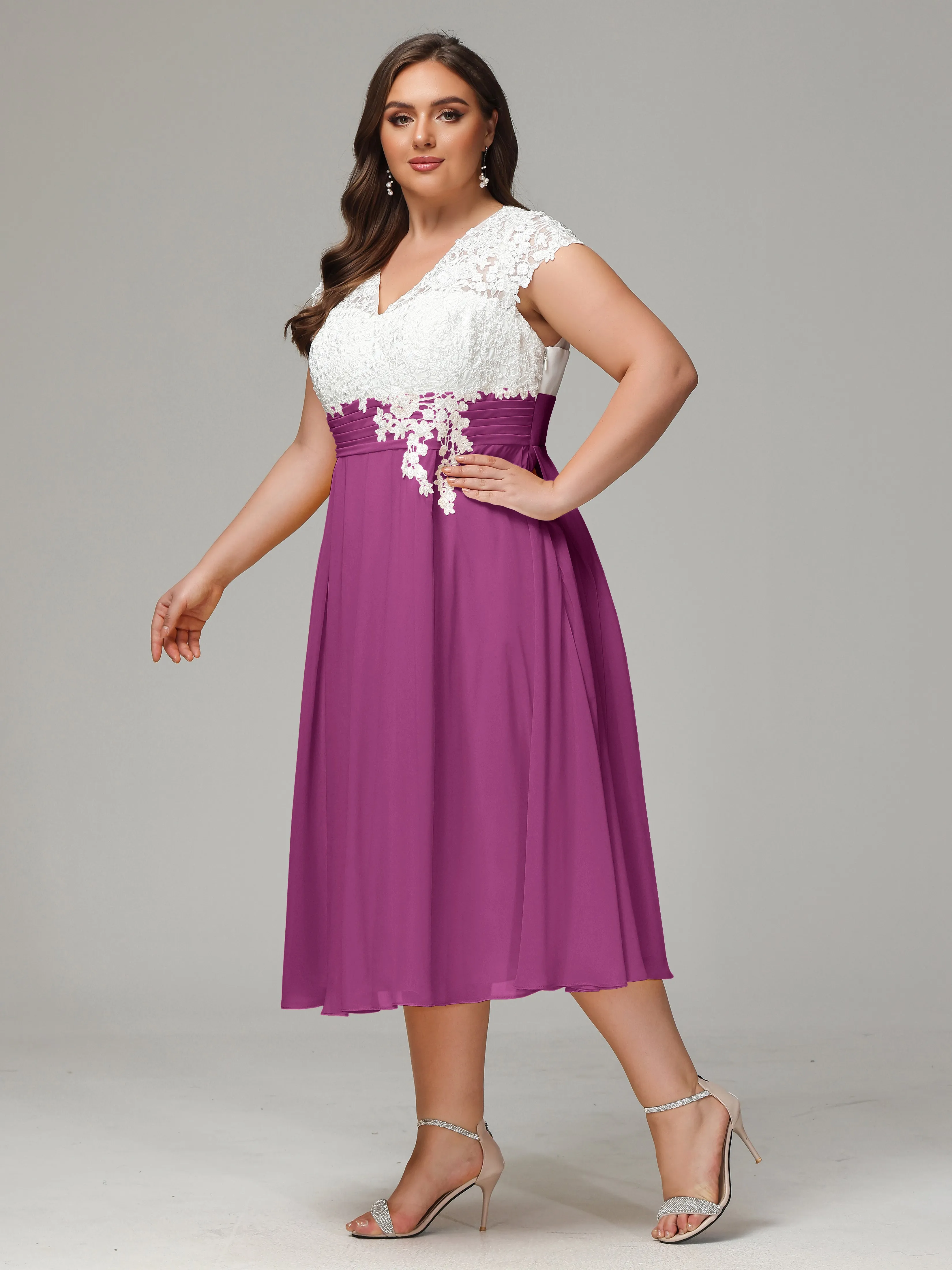 Tea-length Cap Sleeves Chiffon Mother Of The Bride Dresses