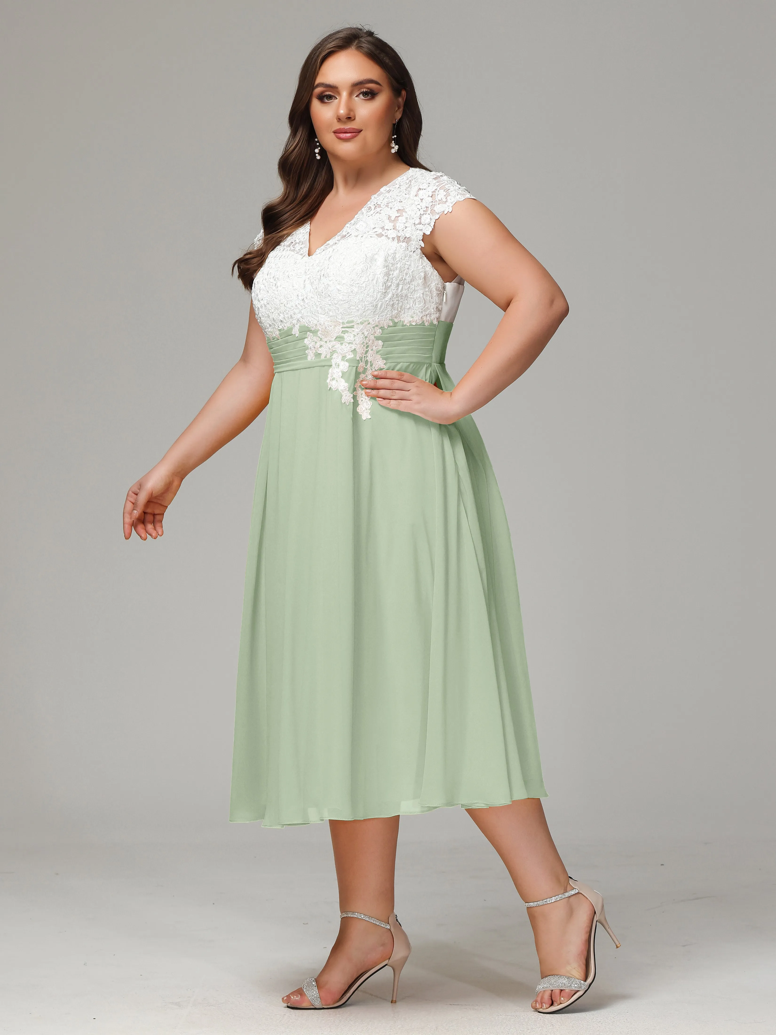 Tea-length Cap Sleeves Chiffon Mother Of The Bride Dresses
