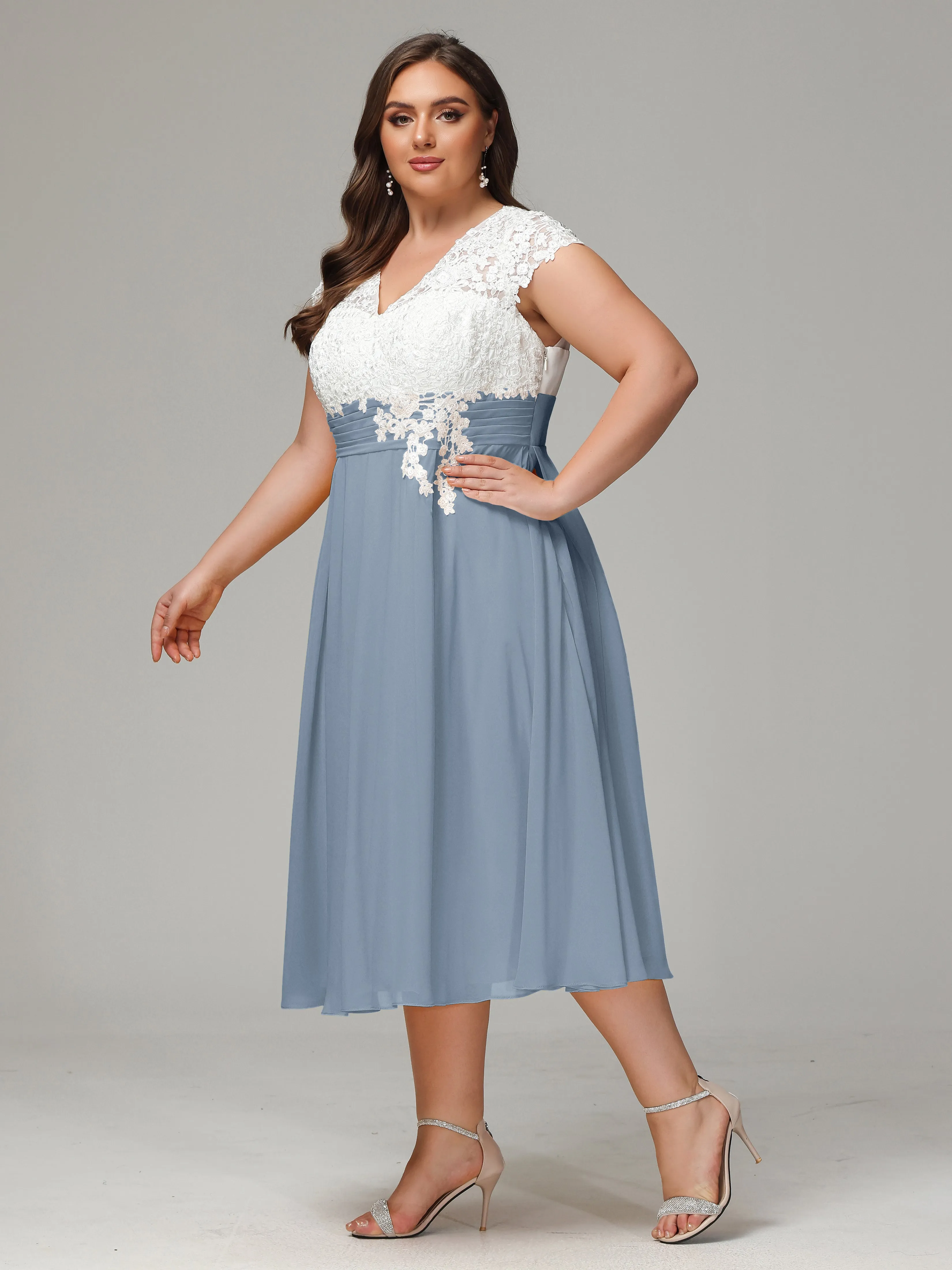 Tea-length Cap Sleeves Chiffon Mother Of The Bride Dresses