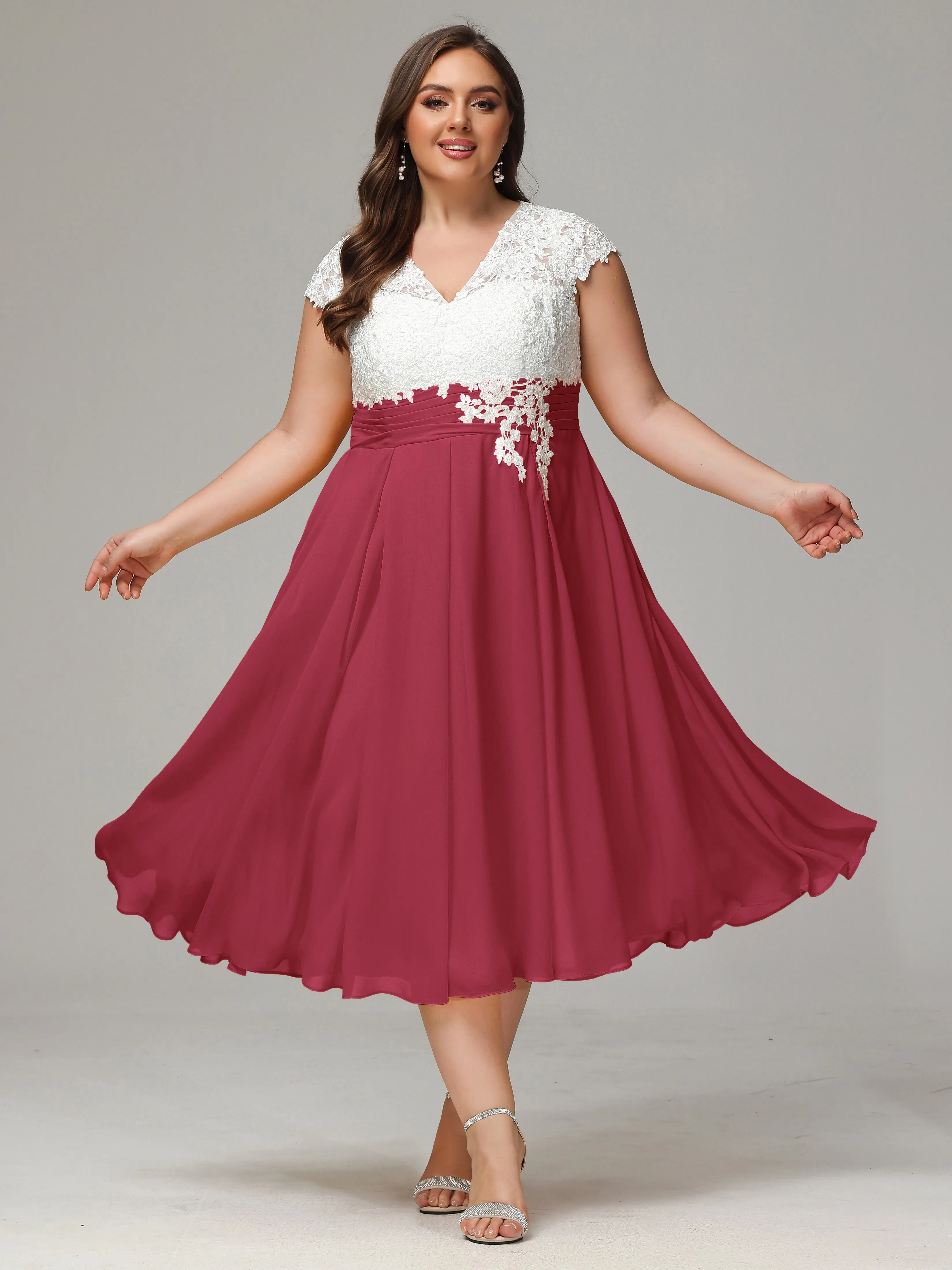 Tea-length Cap Sleeves Chiffon Mother Of The Bride Dresses