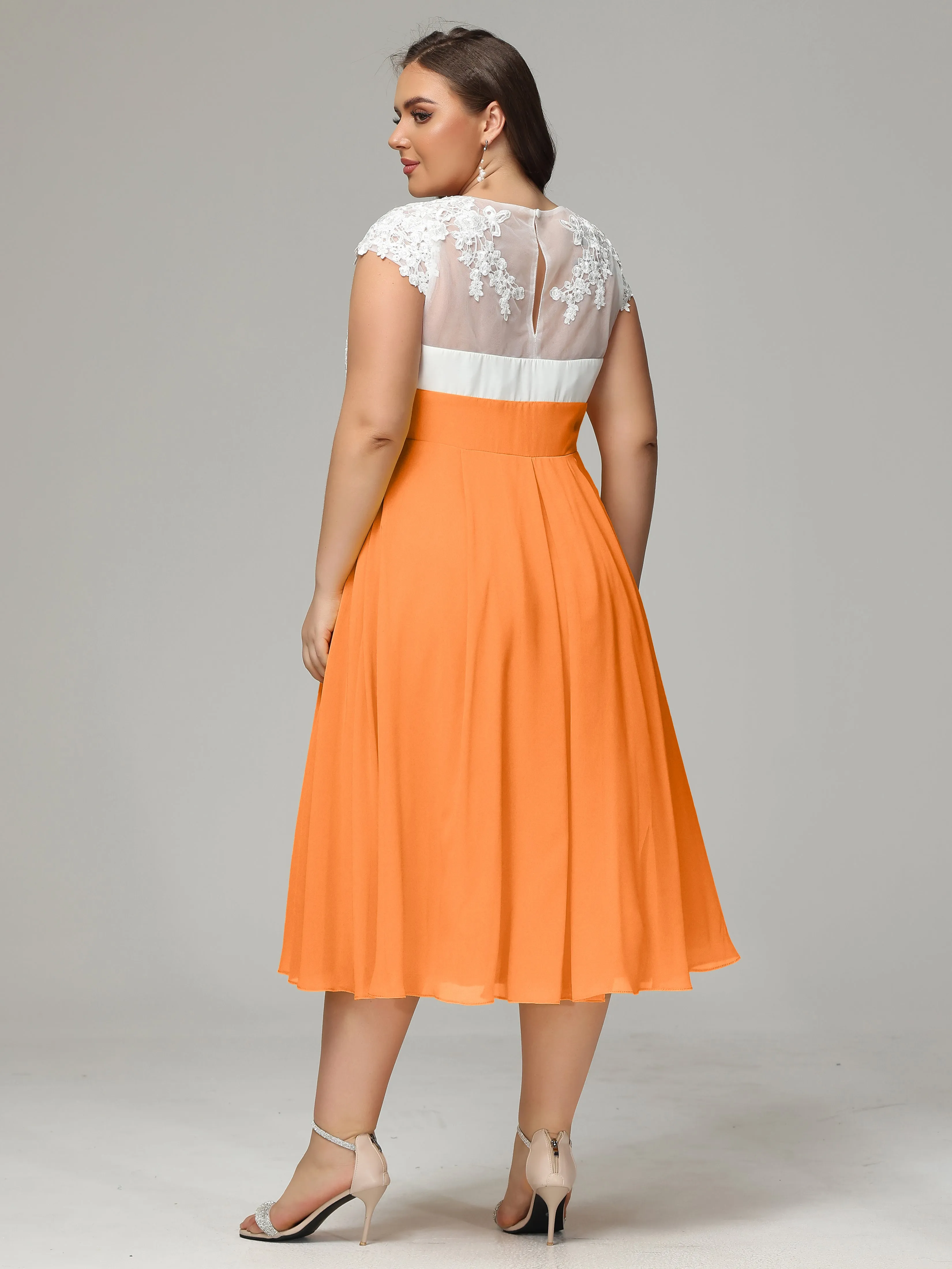 Tea-length Cap Sleeves Chiffon Mother Of The Bride Dresses