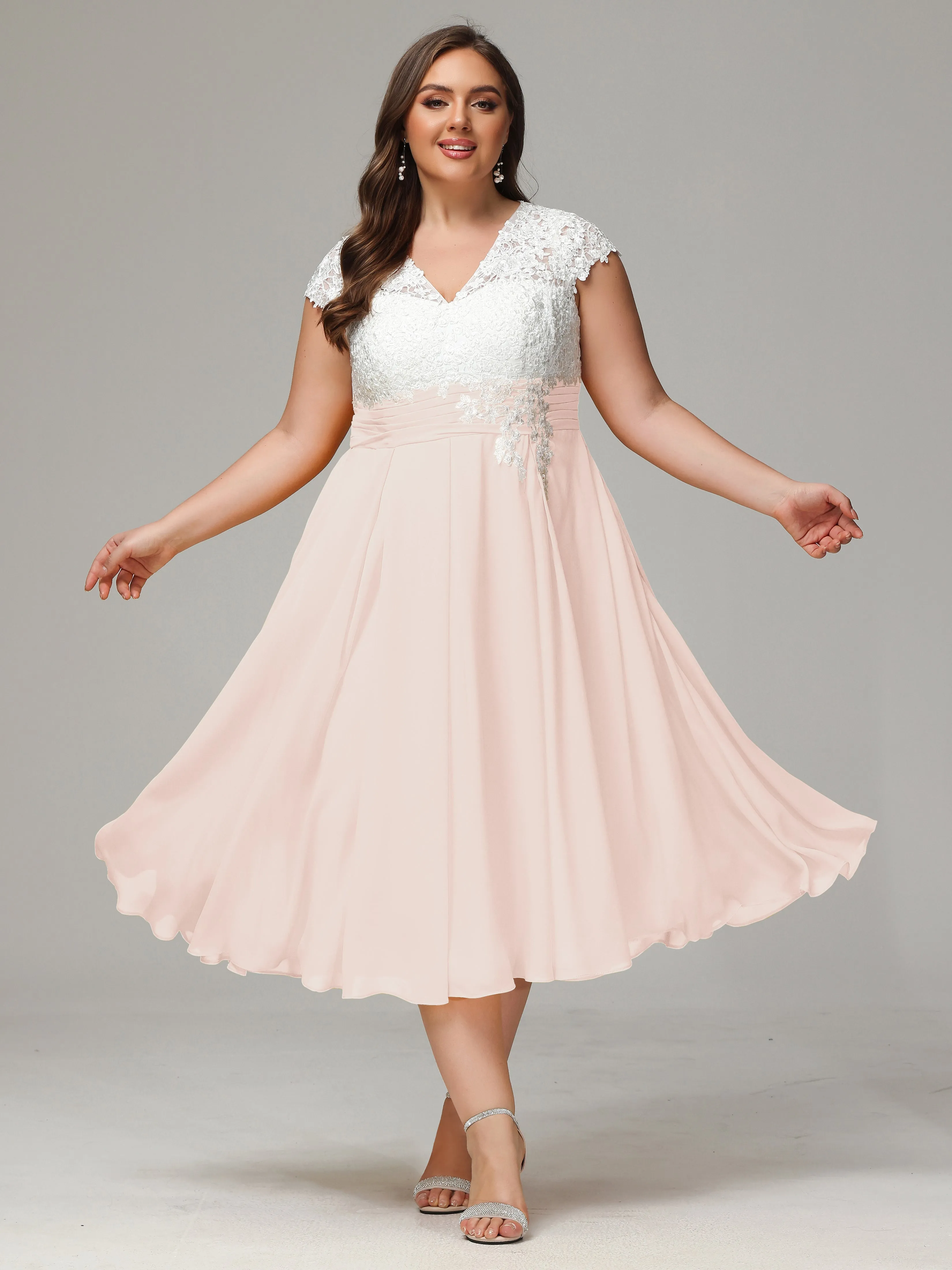 Tea-length Cap Sleeves Chiffon Mother Of The Bride Dresses