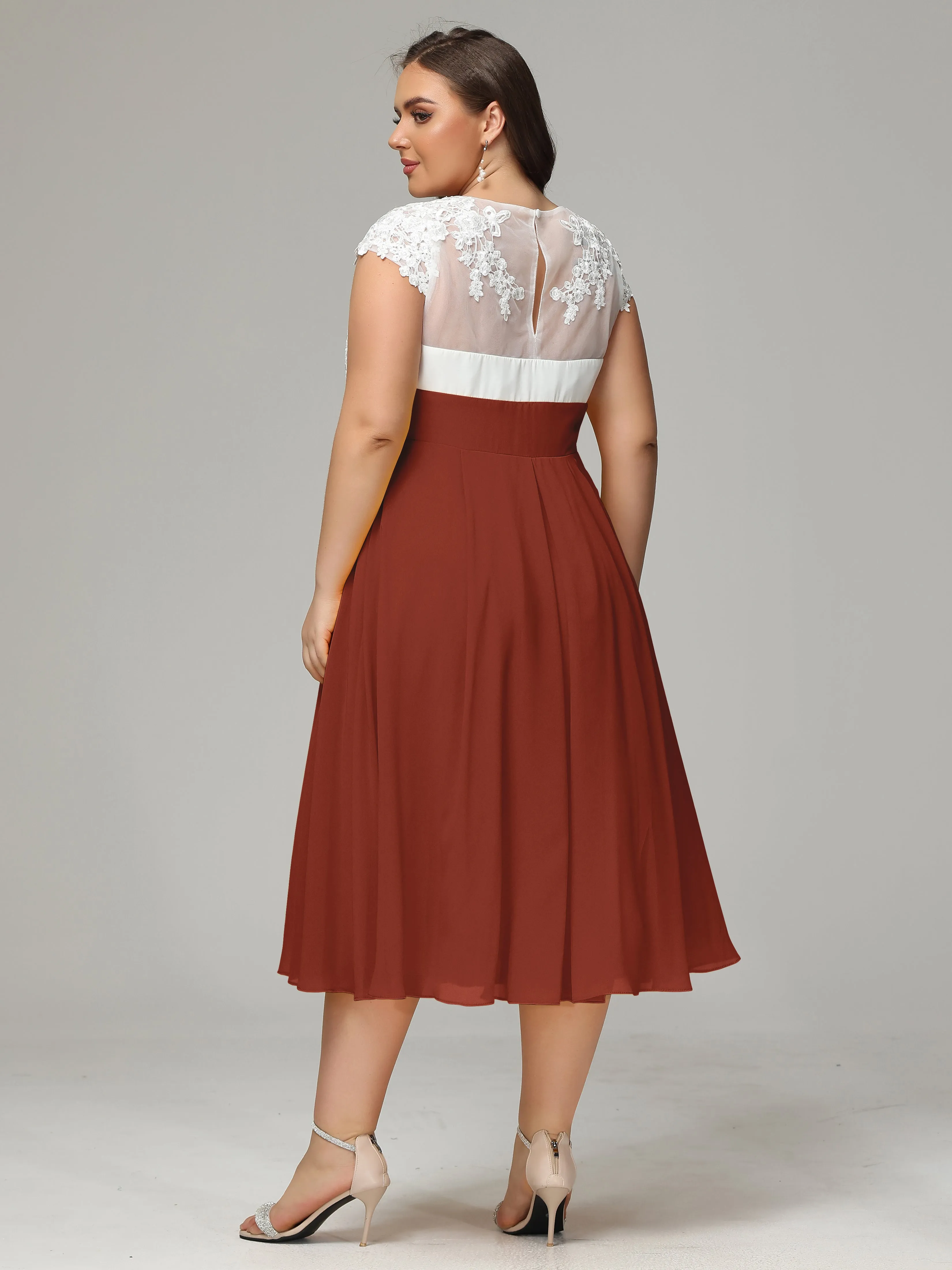 Tea-length Cap Sleeves Chiffon Mother Of The Bride Dresses