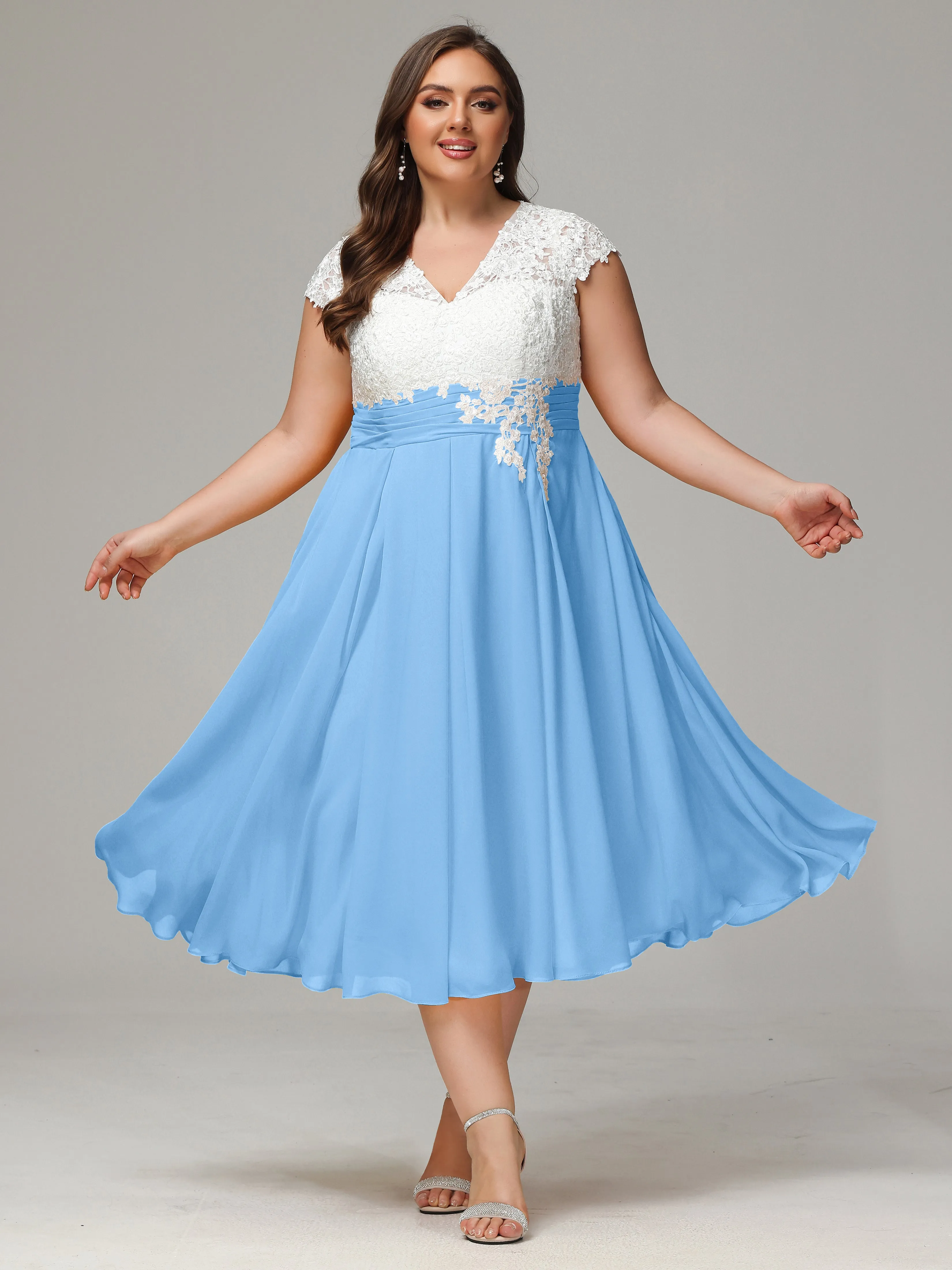 Tea-length Cap Sleeves Chiffon Mother Of The Bride Dresses