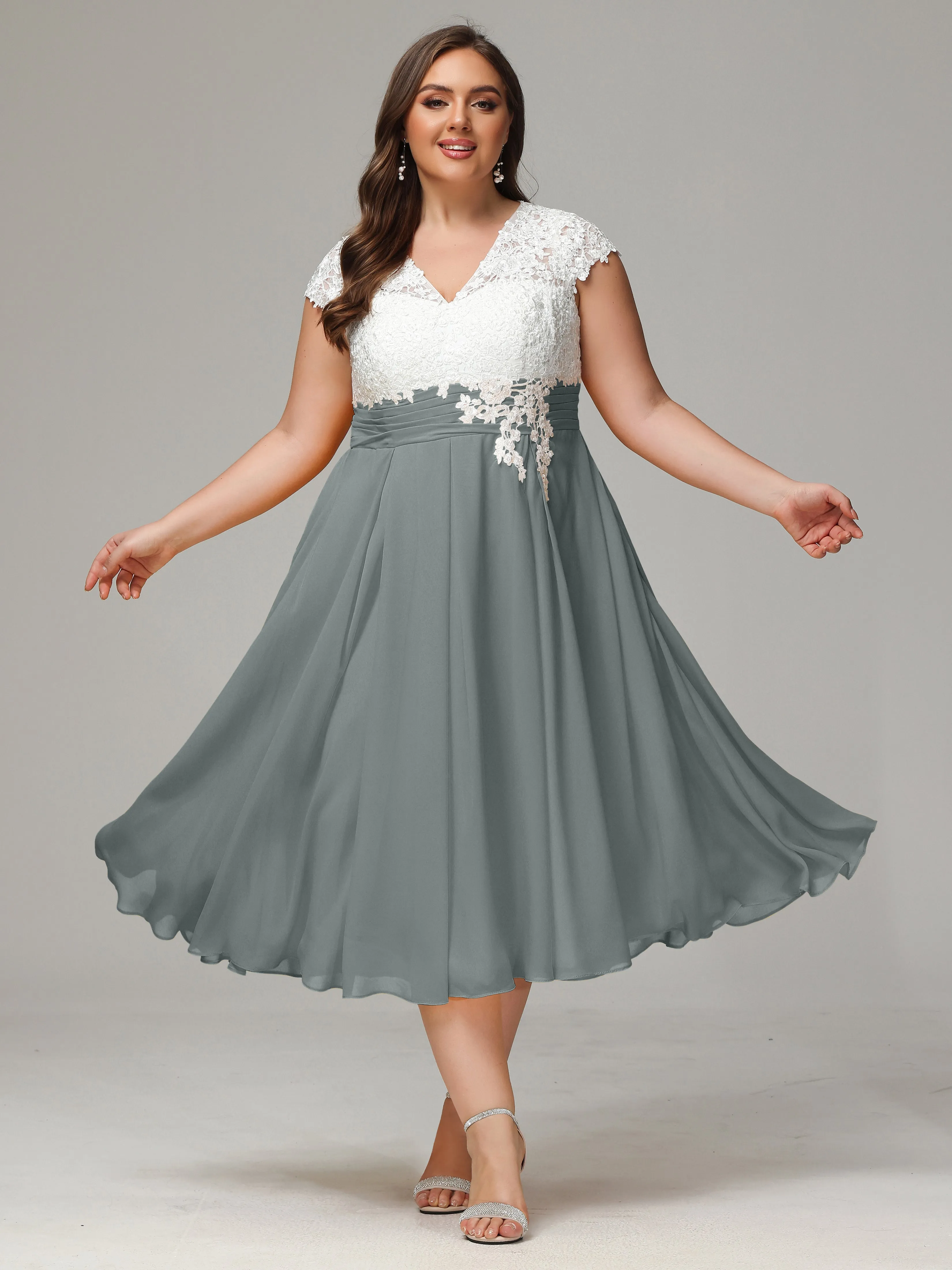 Tea-length Cap Sleeves Chiffon Mother Of The Bride Dresses