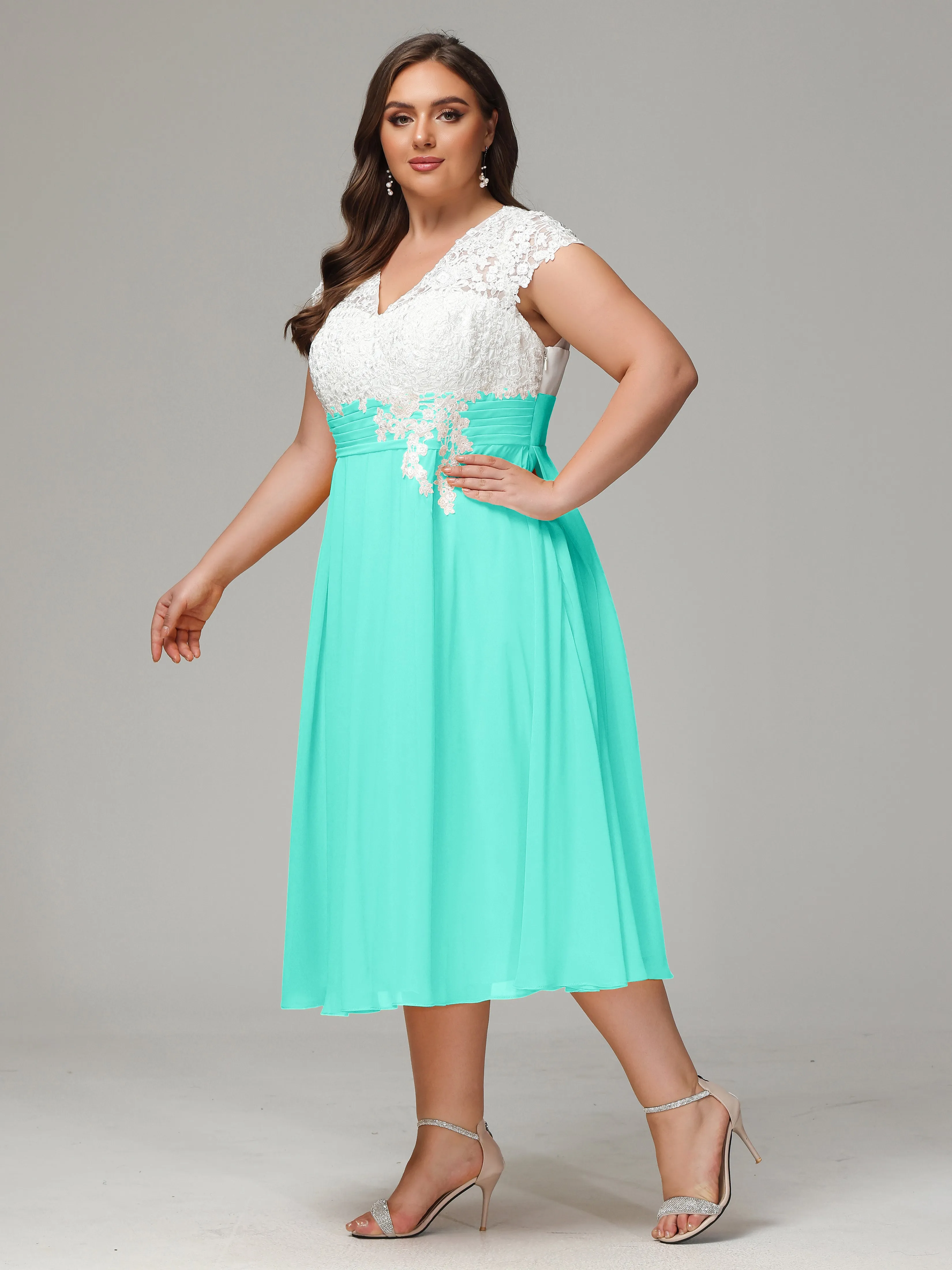 Tea-length Cap Sleeves Chiffon Mother Of The Bride Dresses