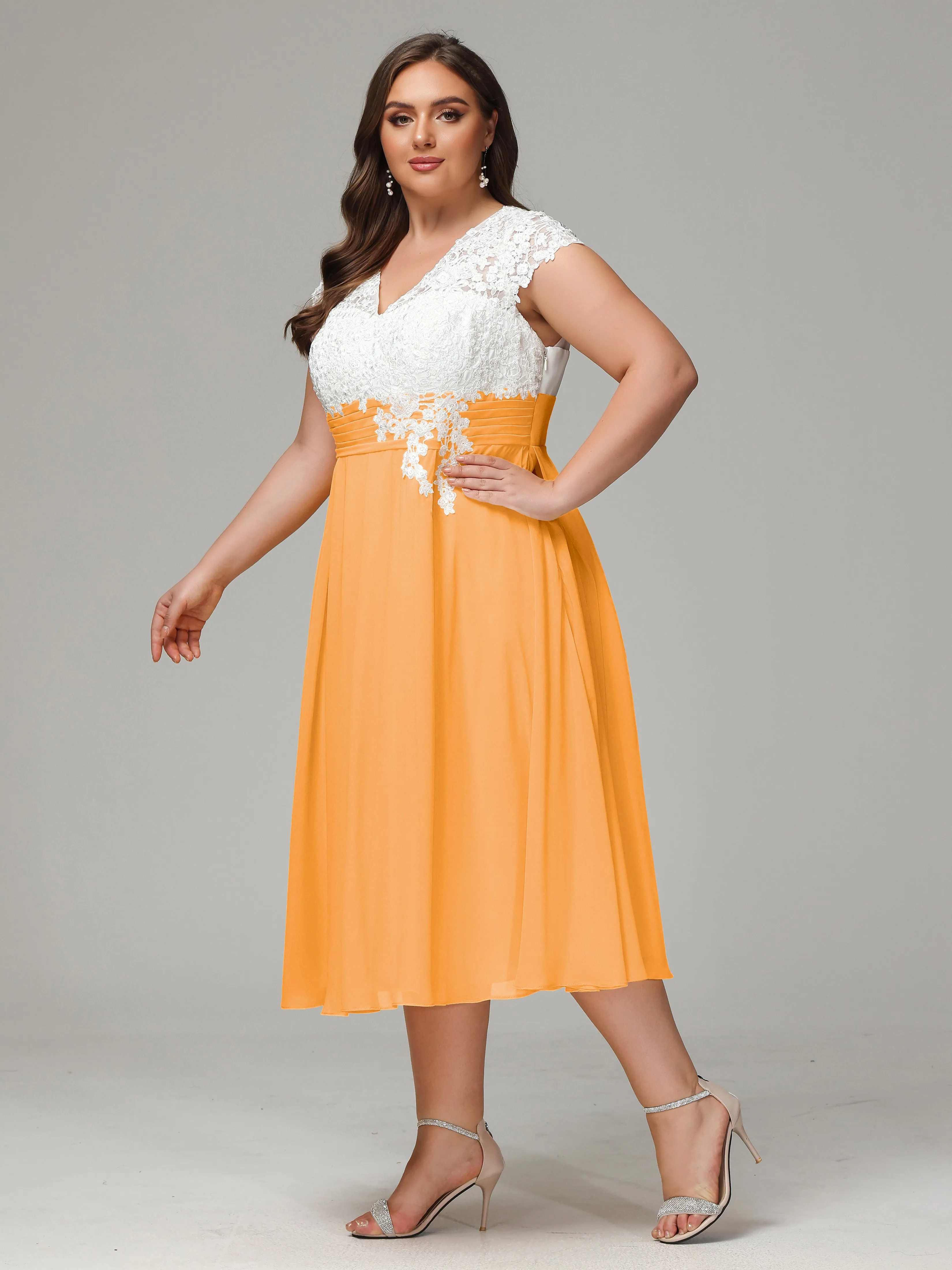 Tea-length Cap Sleeves Chiffon Mother Of The Bride Dresses