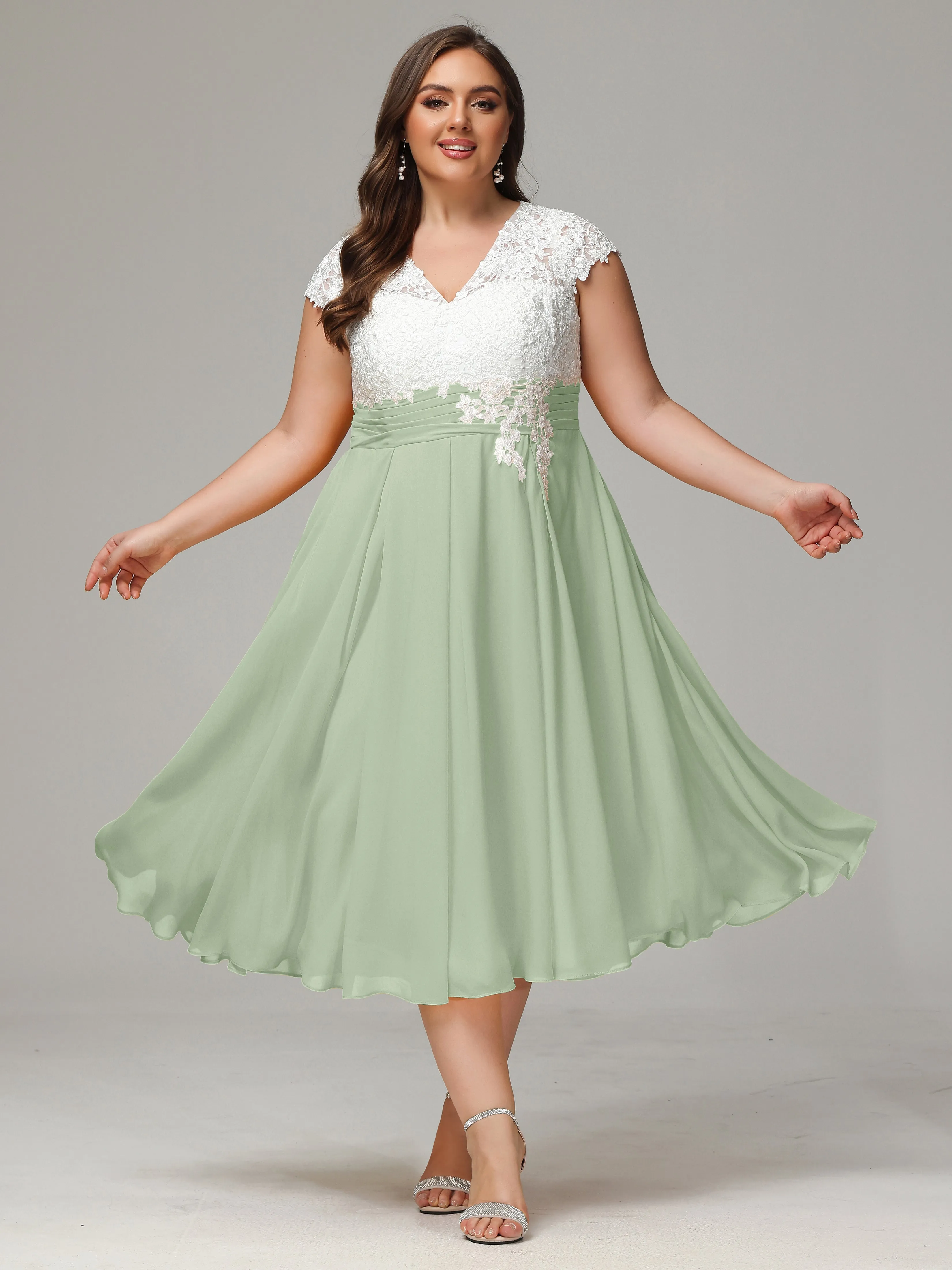Tea-length Cap Sleeves Chiffon Mother Of The Bride Dresses