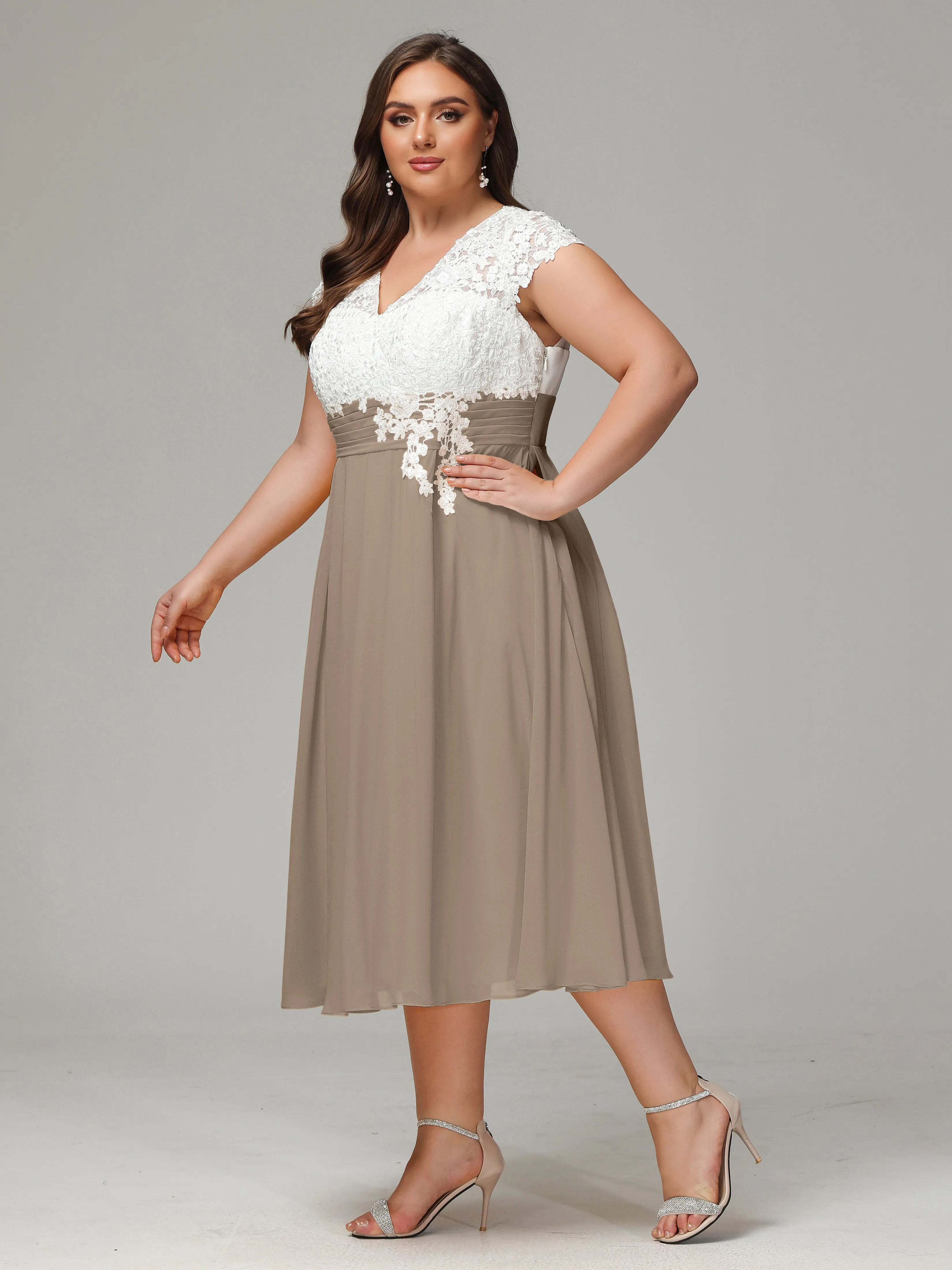 Tea-length Cap Sleeves Chiffon Mother Of The Bride Dresses