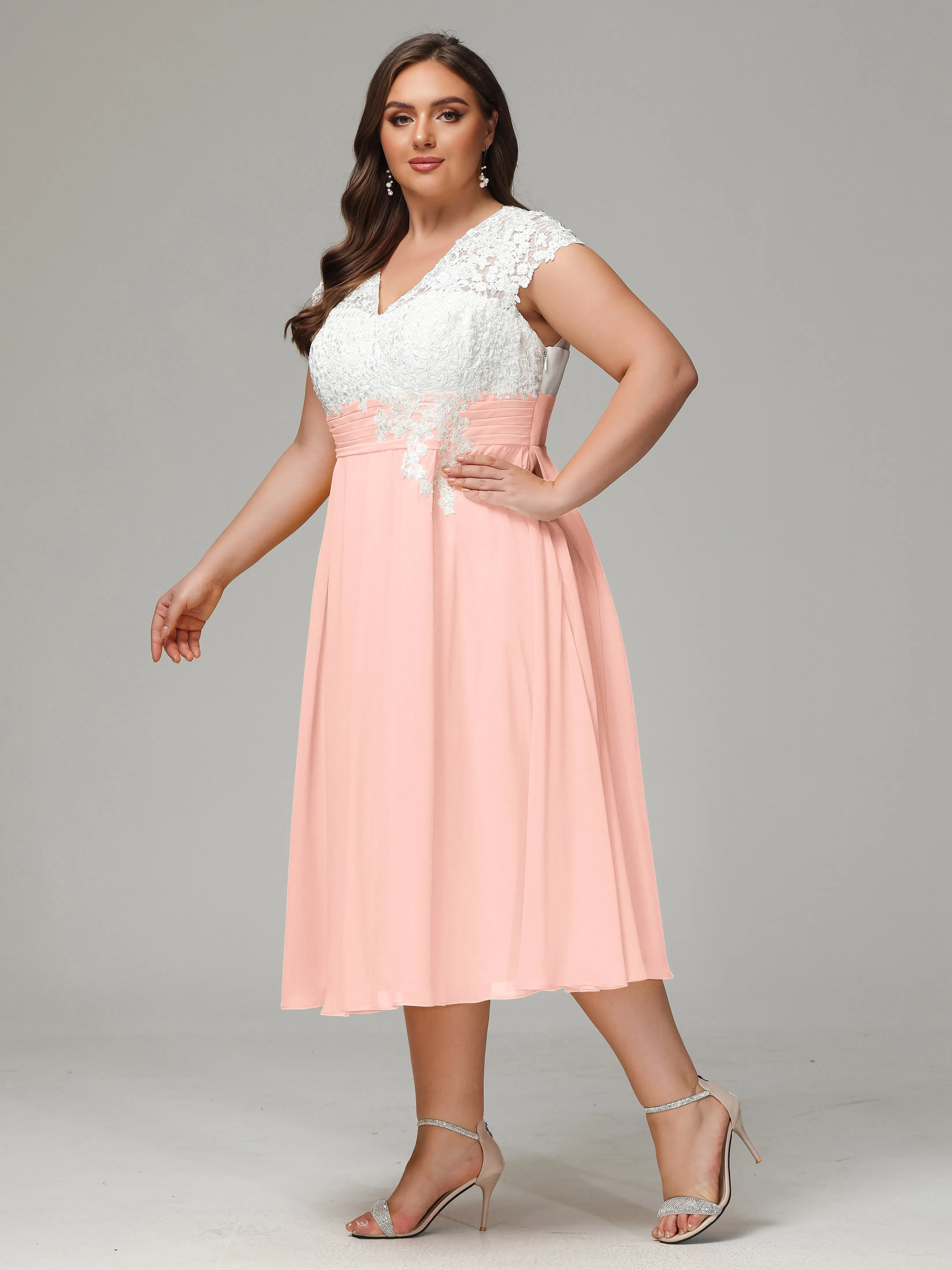 Tea-length Cap Sleeves Chiffon Mother Of The Bride Dresses