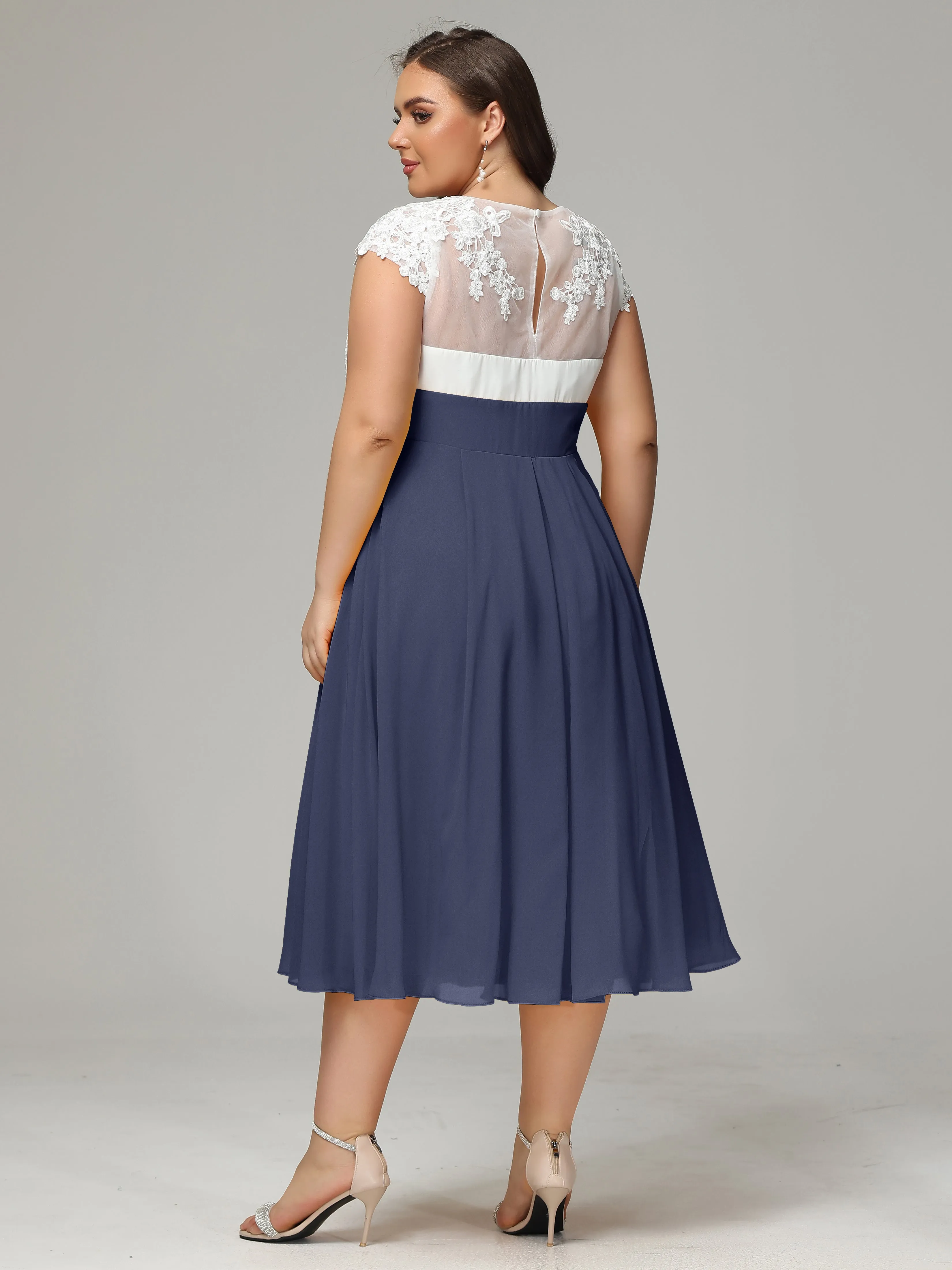 Tea-length Cap Sleeves Chiffon Mother Of The Bride Dresses