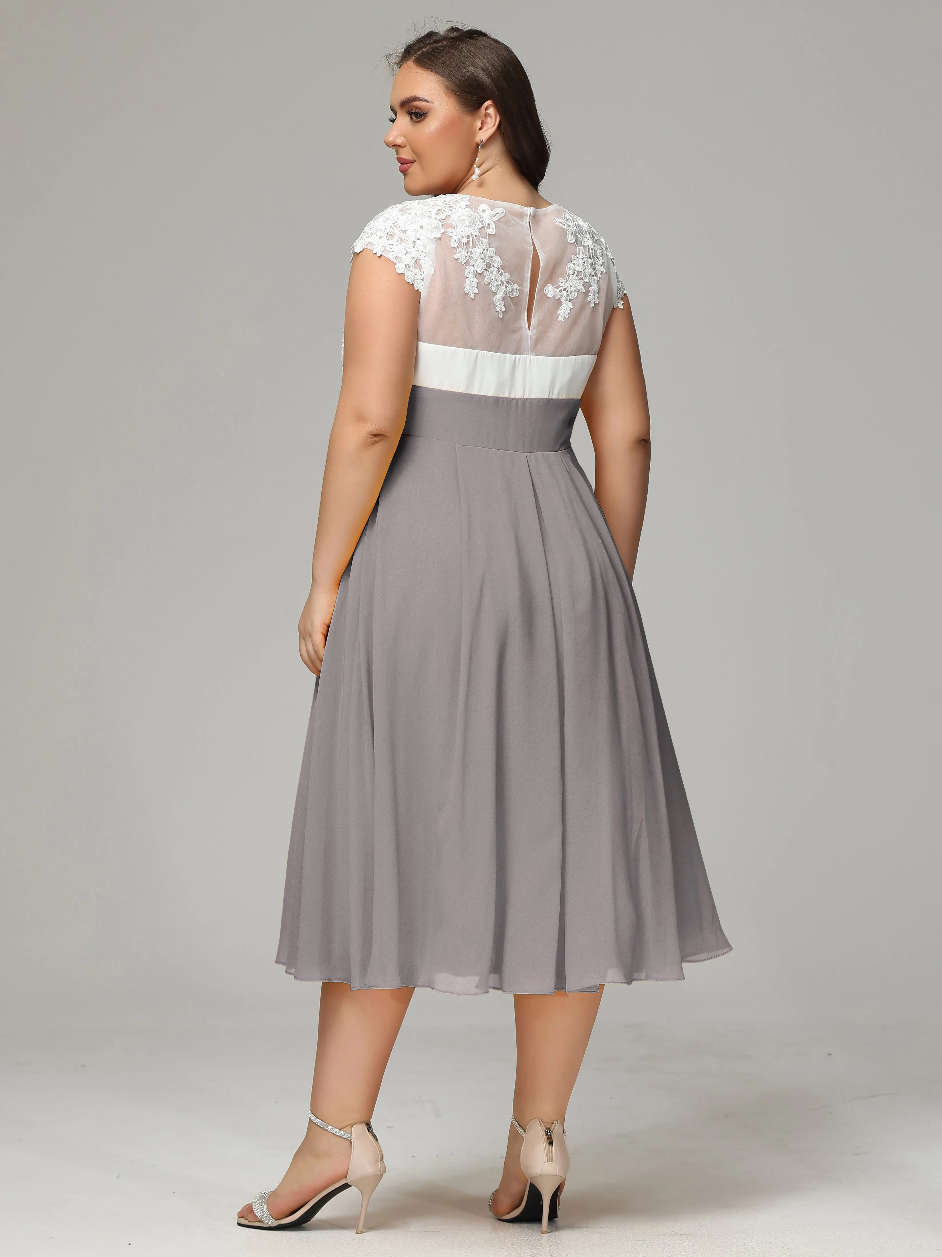 Tea-length Cap Sleeves Chiffon Mother Of The Bride Dresses