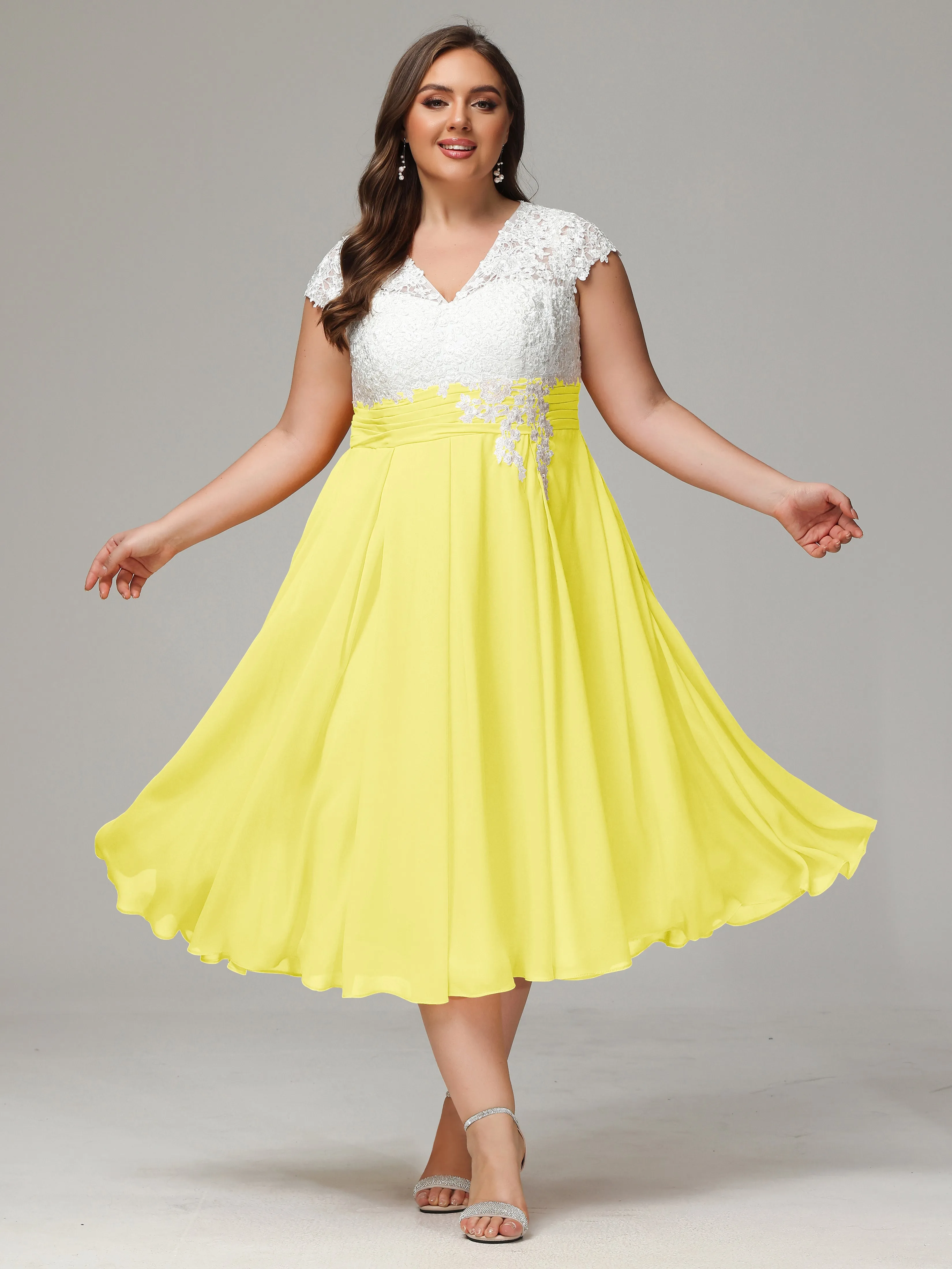 Tea-length Cap Sleeves Chiffon Mother Of The Bride Dresses